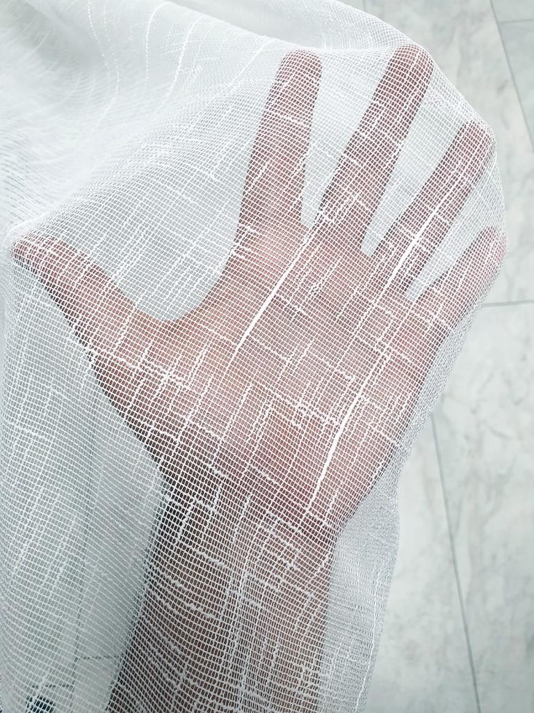 High Quality Patterned Linen Fabric Tulle Curtain, 1 by 3 pleated, White Color,