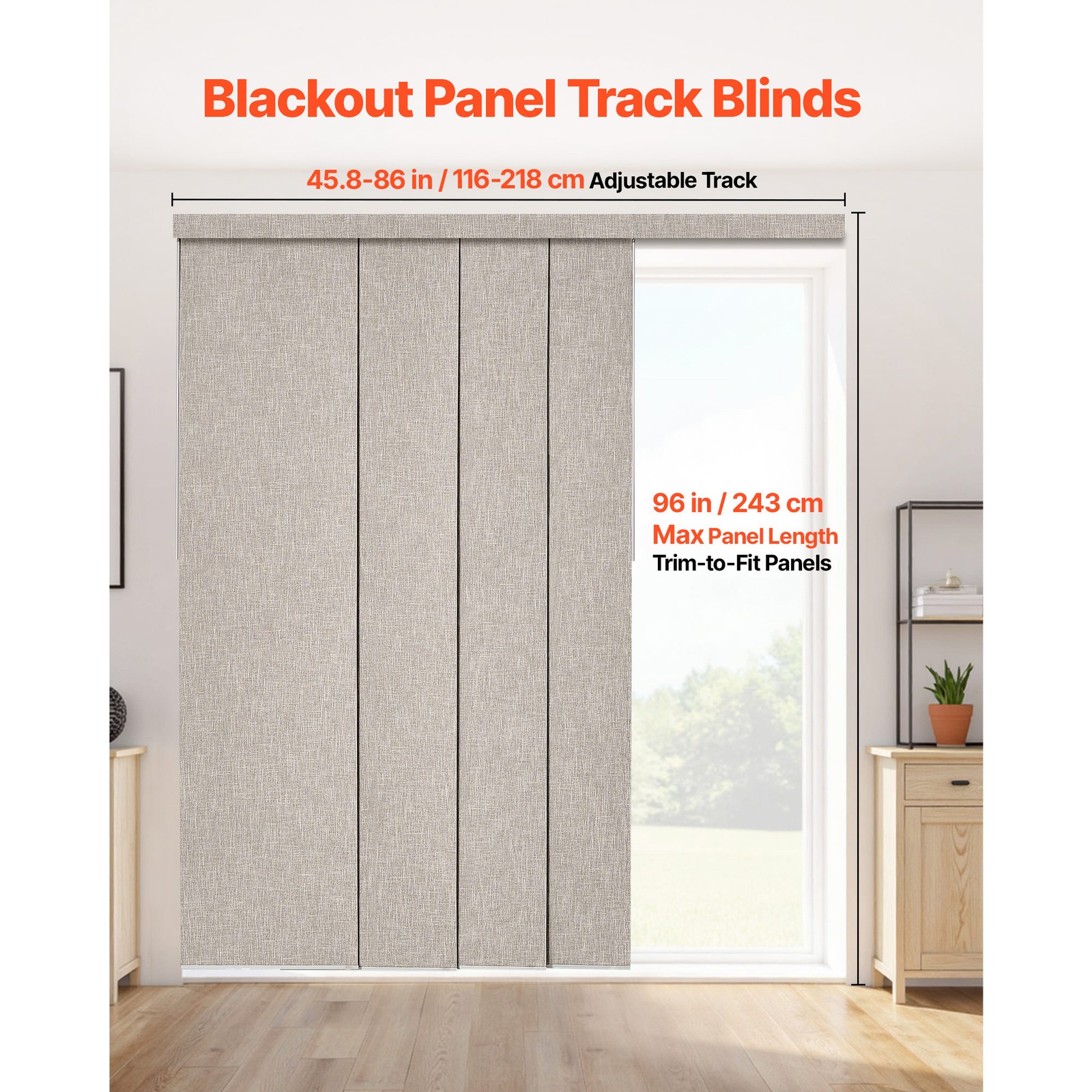 Uimoso Adjustable Panel Track Blinds, Extendable 45.8-86in,rown/Gray/White