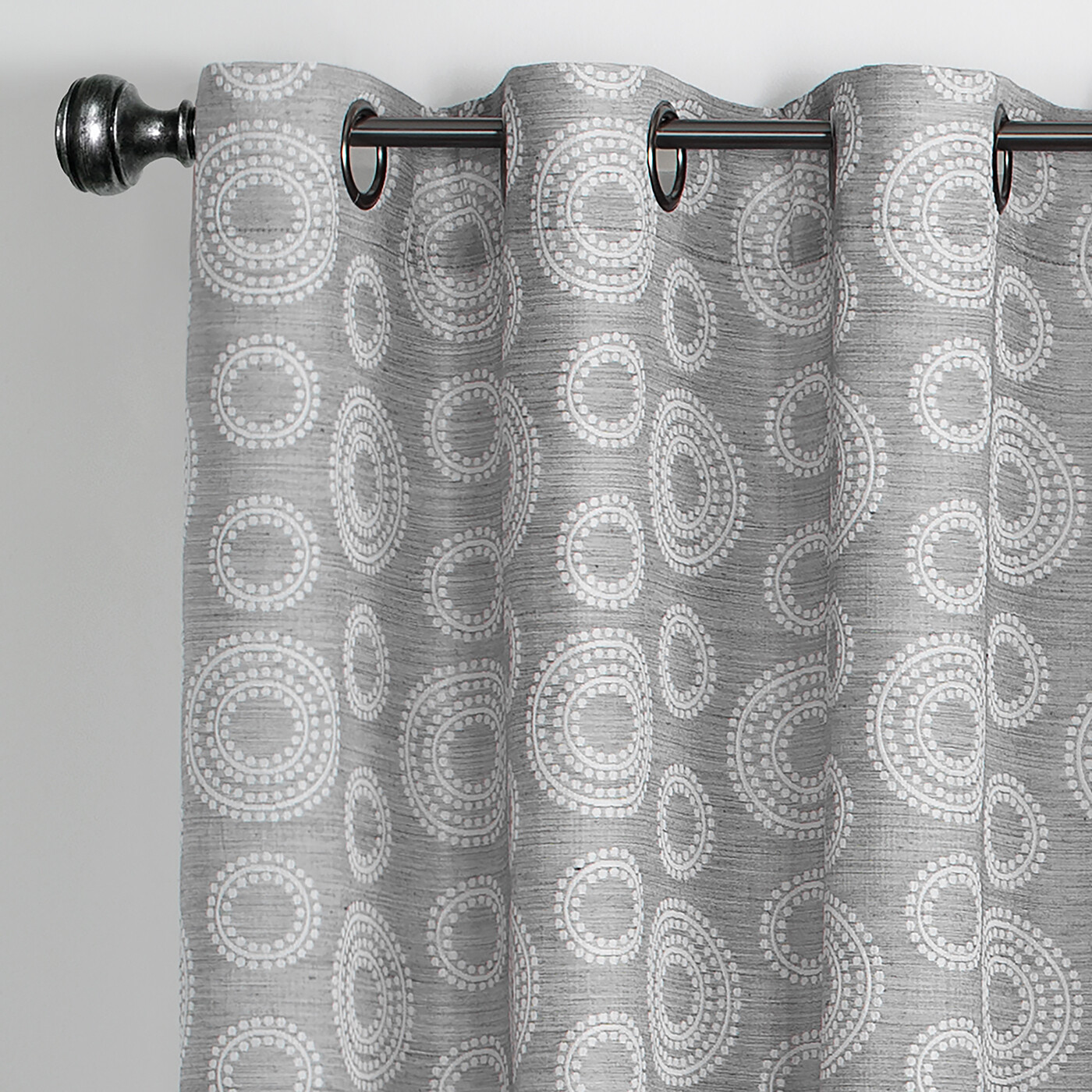 Contemporary Woven Jacquard Geometric White Accent Circles, Grommet Panels, Gray
