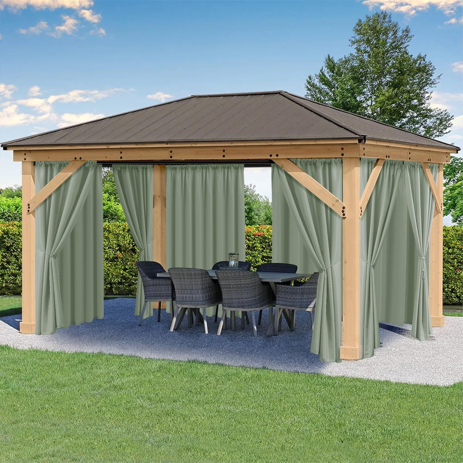 Waterproof Outdoor Patio Curtains 6 Panels 54×95 Inch Sage Green Privacy Shield