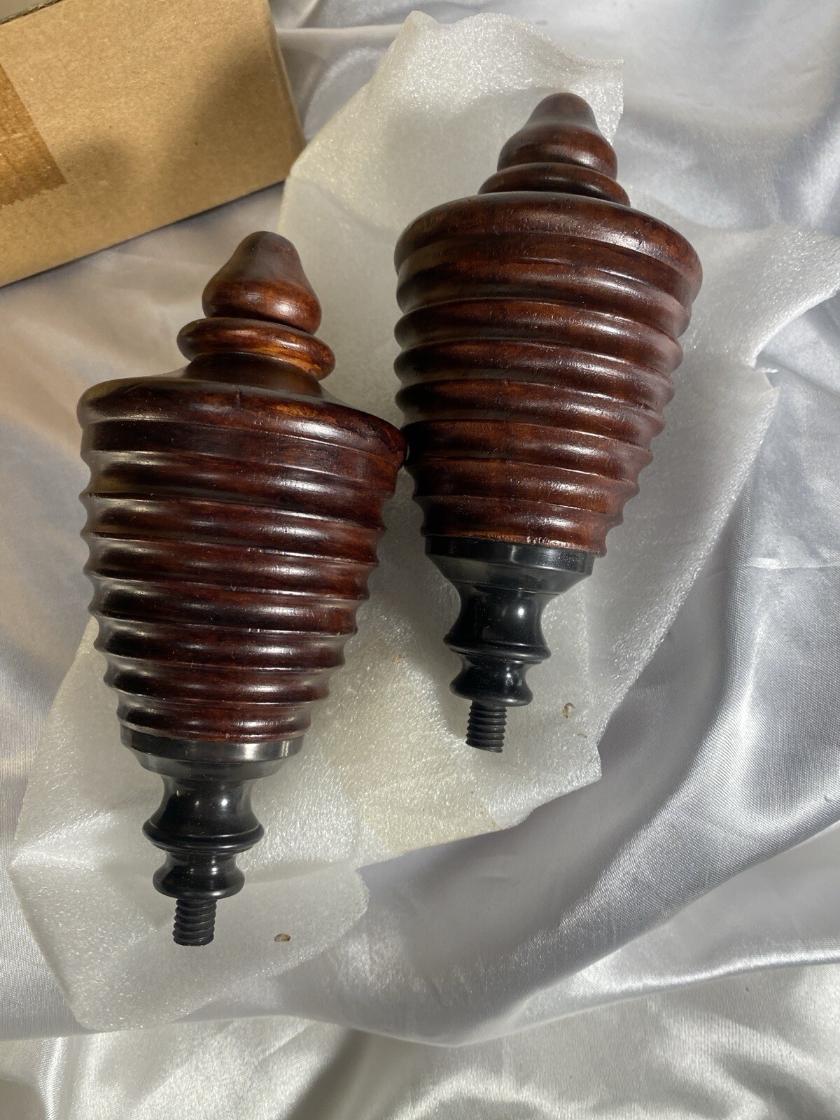 POTTERY BARN Library Urn Finials Aged Bronze Wooden Mahogany INDIA NIB-RARE