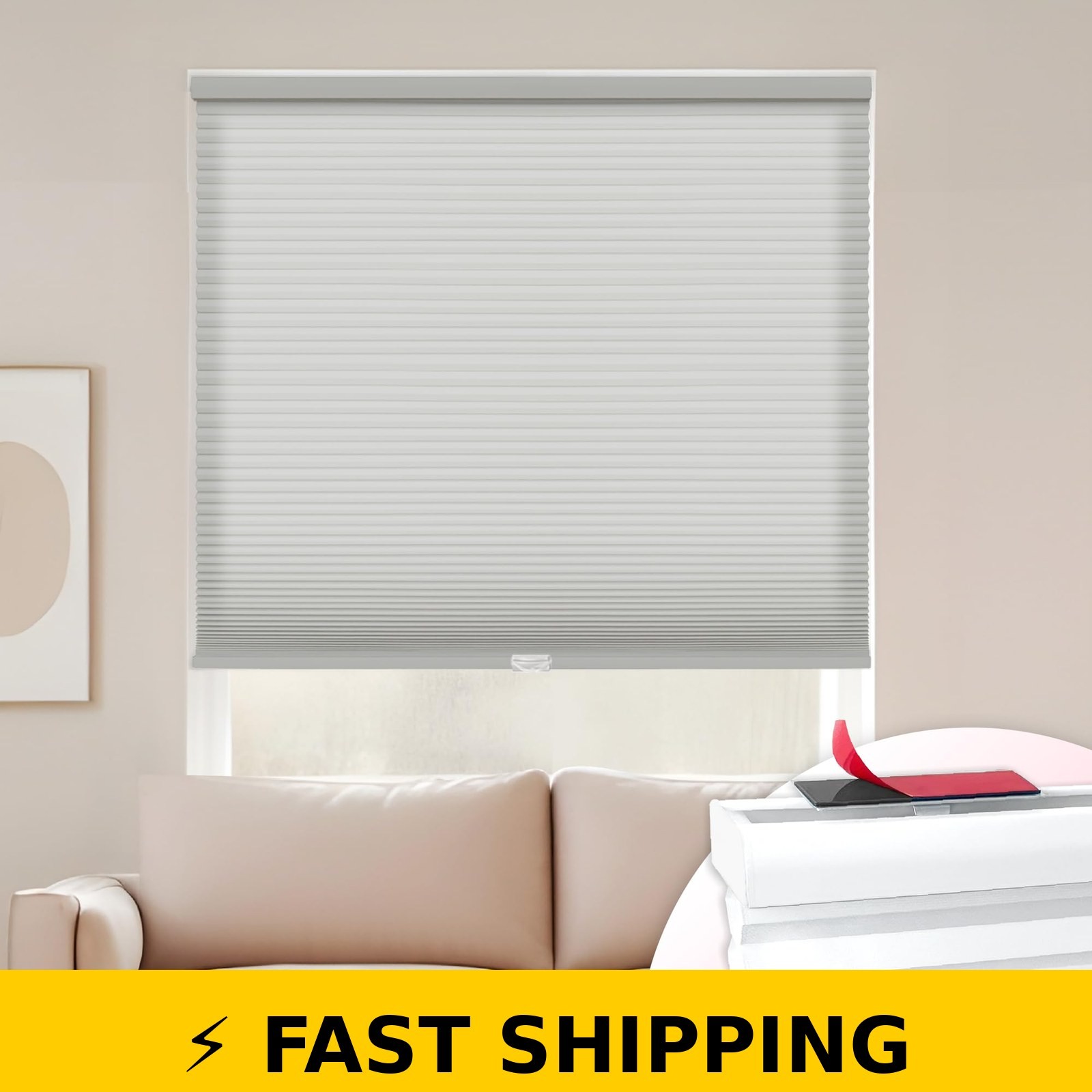 DEZ FURNISHINGS EZ Stick No Drill Cordless Cellular Shade 36.5″ x 48″ Gray