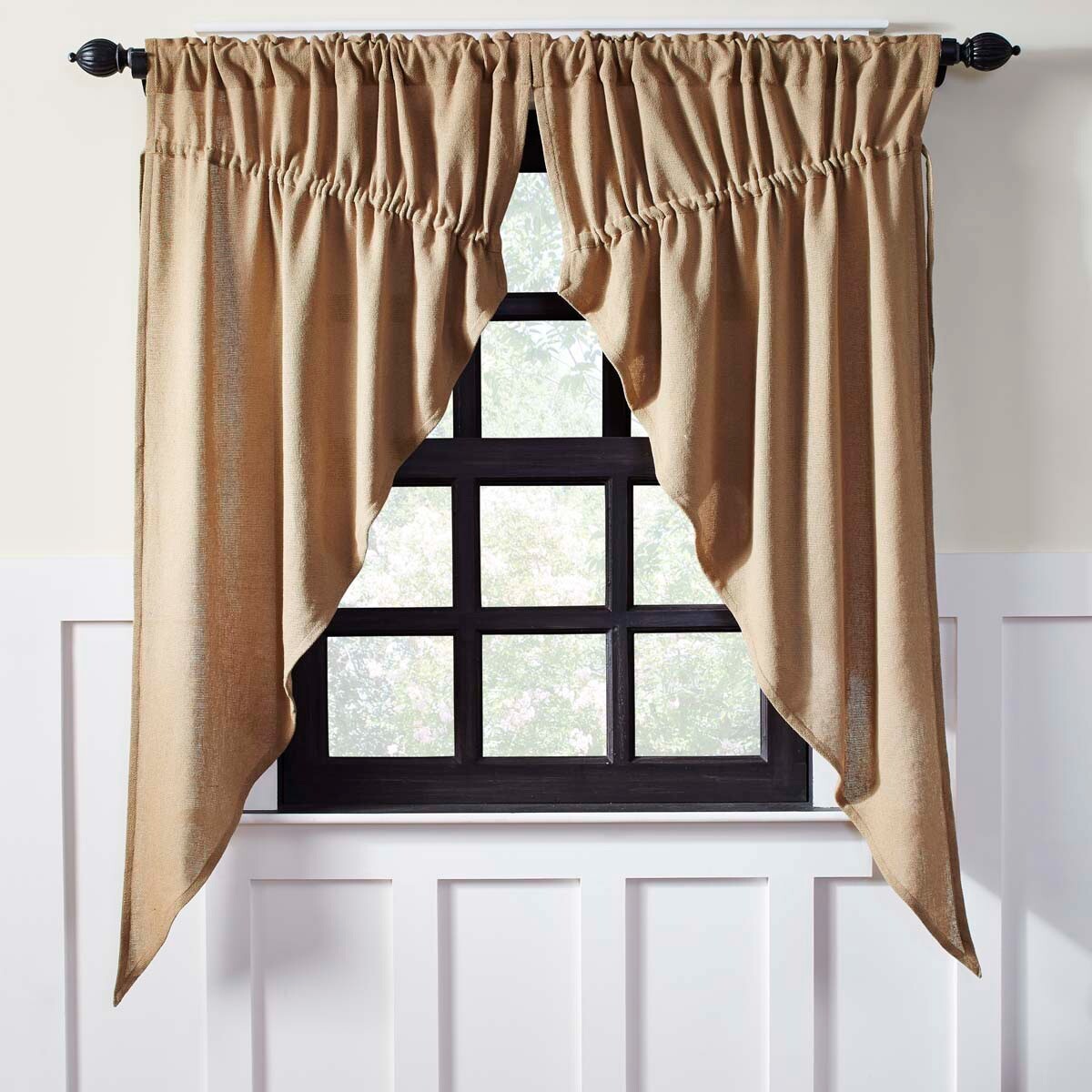 Prairie Curtain Cotton Burlap Natural Gathered Swag 72 x 63 inch Victorian Heart