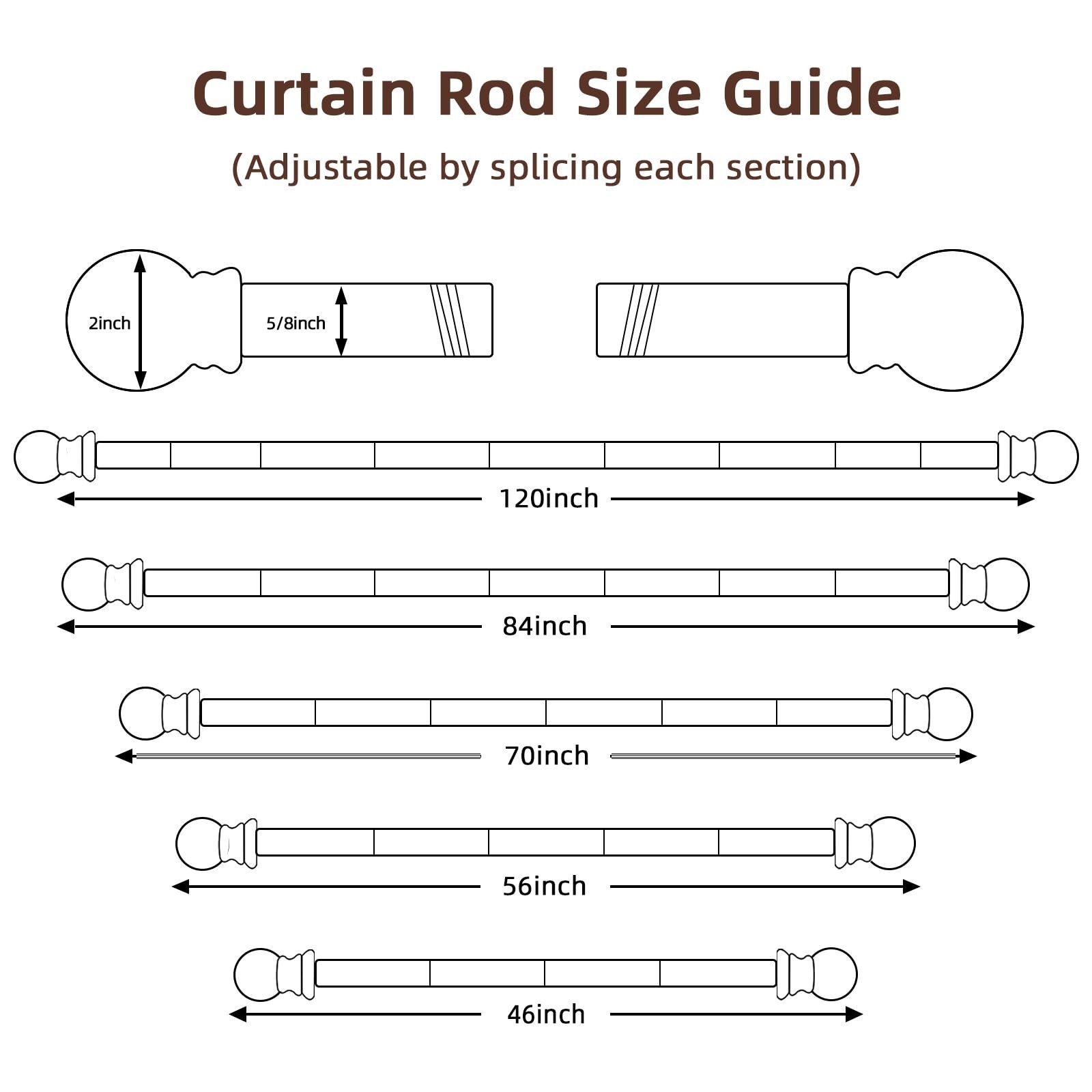 SMODBRODRE Curtain Rods for Window 48 to 84-93, Black 5/8 inch Splicing Singl…