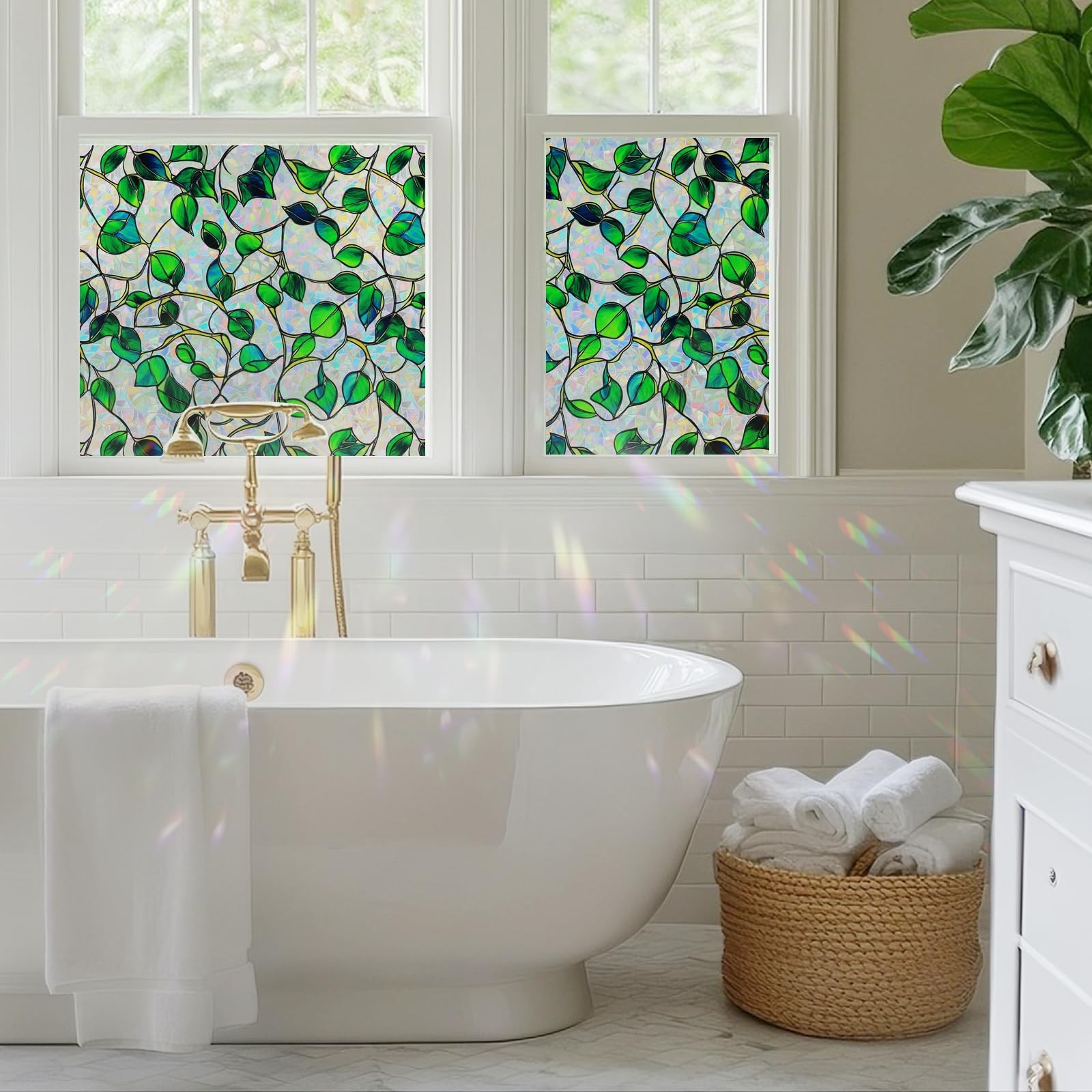 SOMWISE Rainbow Window Privacy Film,Heat Control,UV 17.5*78.5, Green&blue