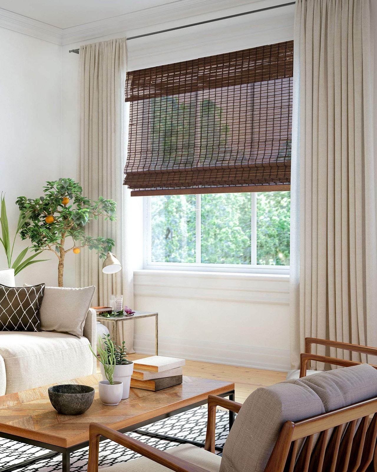 CHICOLOGY Bamboo Roman Shades Light Filtering Blinds for Window 39″W x 64″H Buff