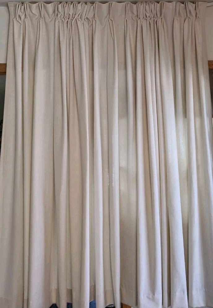 Custom made pinch DOUBLE pleat drape curtain OVERSIZED ivory beige 101″ x 84″