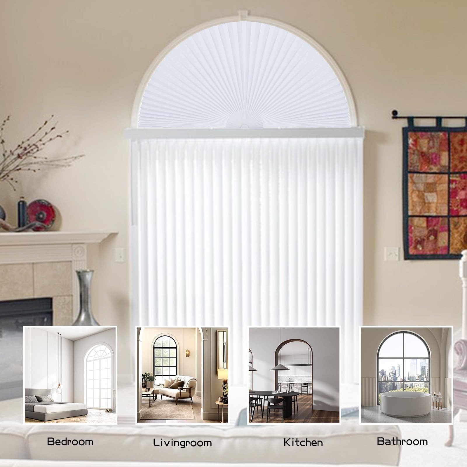 Arch Window Shade Curtains Half Circle Moon Pleated Fabric Blinds Semi Circle…