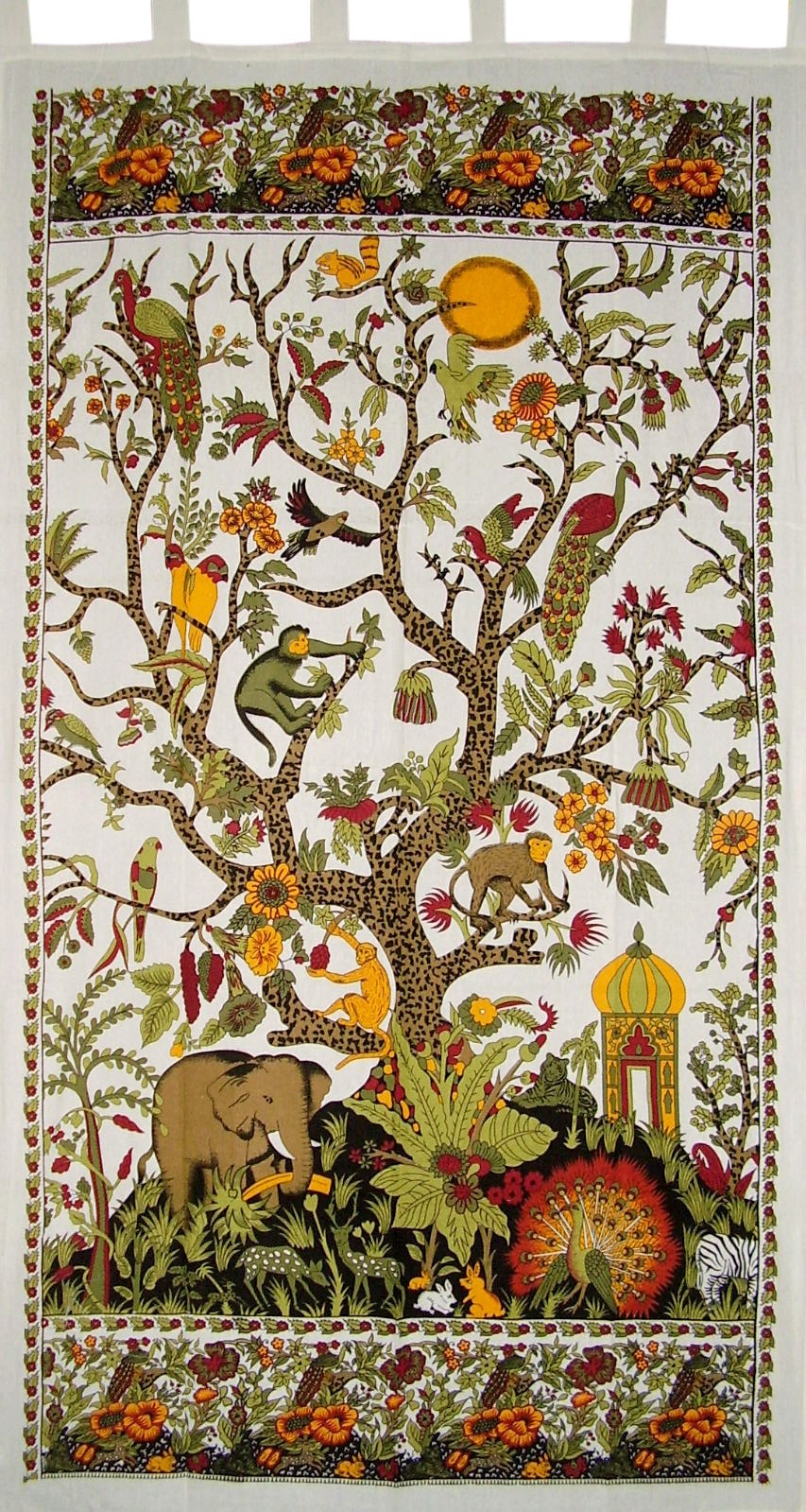 Tree of Life Tab Top Curtain Drape Panel Cotton 44″ x 88″ White