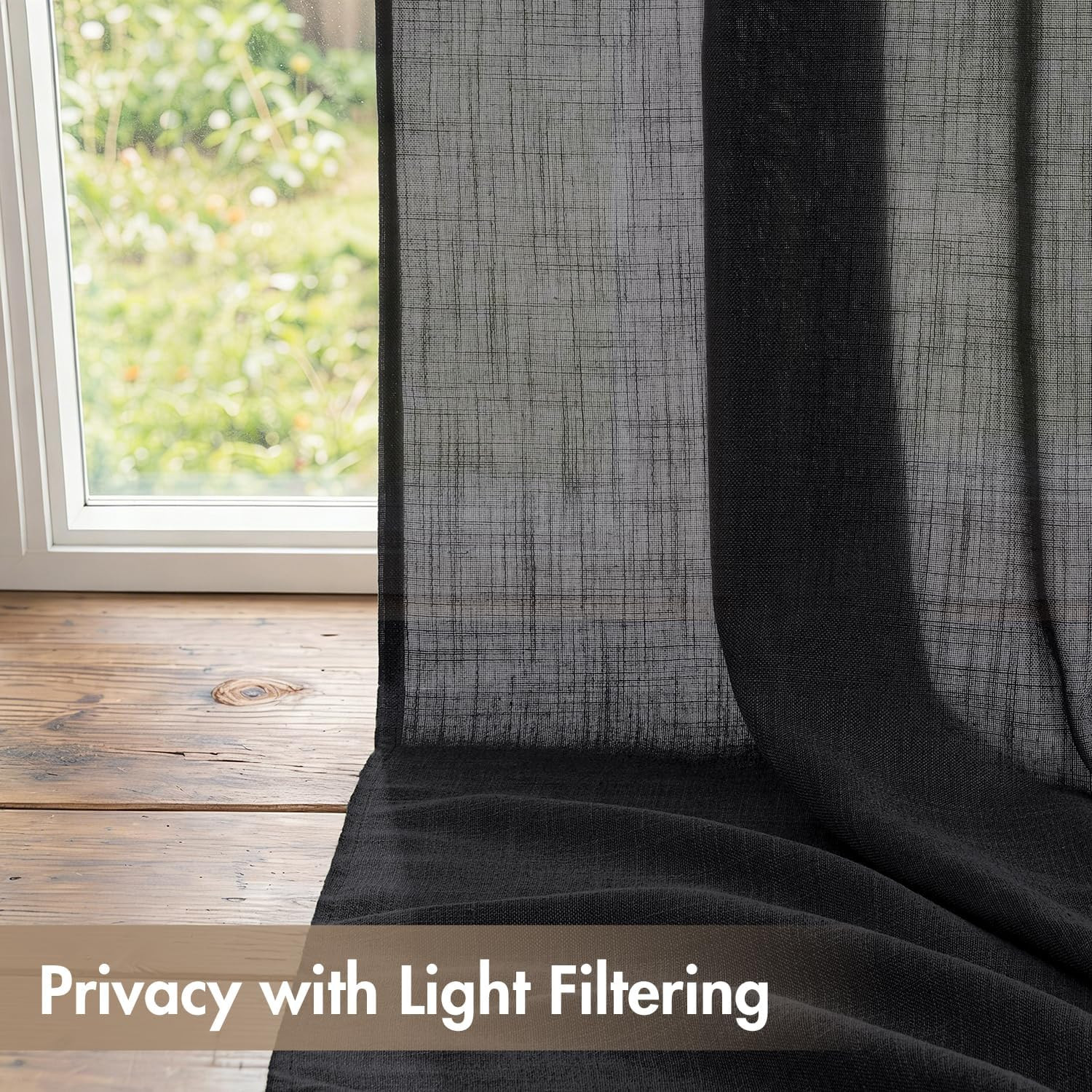 MIULEE Black Linen Curtains 84 Inch Long 4 Panels Light Filtering Window Drapes