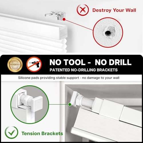 Cordless Cellular Shades – No Tools – No Drill – Honeycomb Shades