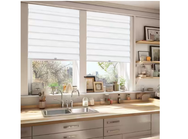 Arctic White Cordless Zebra Roller Shade – Dual Layer Polyester (34×72 in)