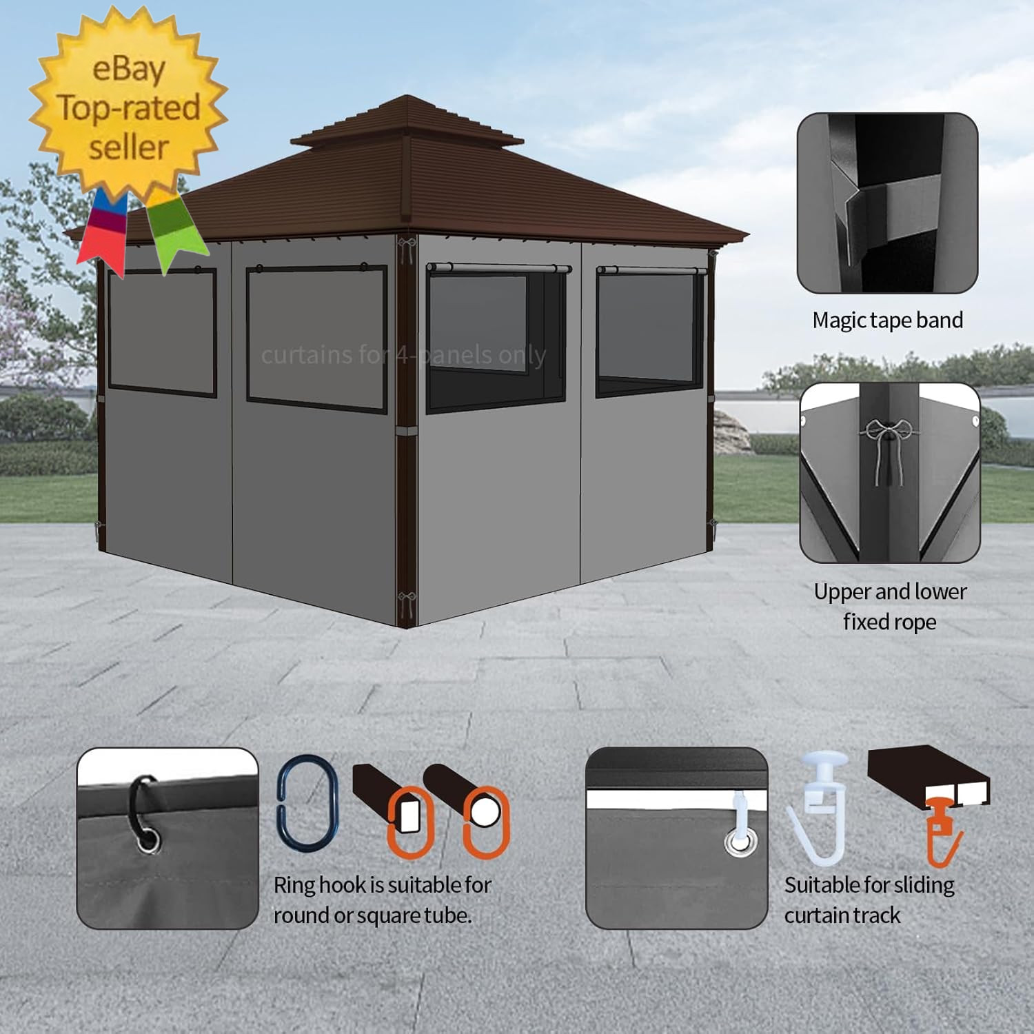 Gazebo Universal Replacement Privacy Curtain, 12’X12′ Gazebo Curtains Outdoor Wa