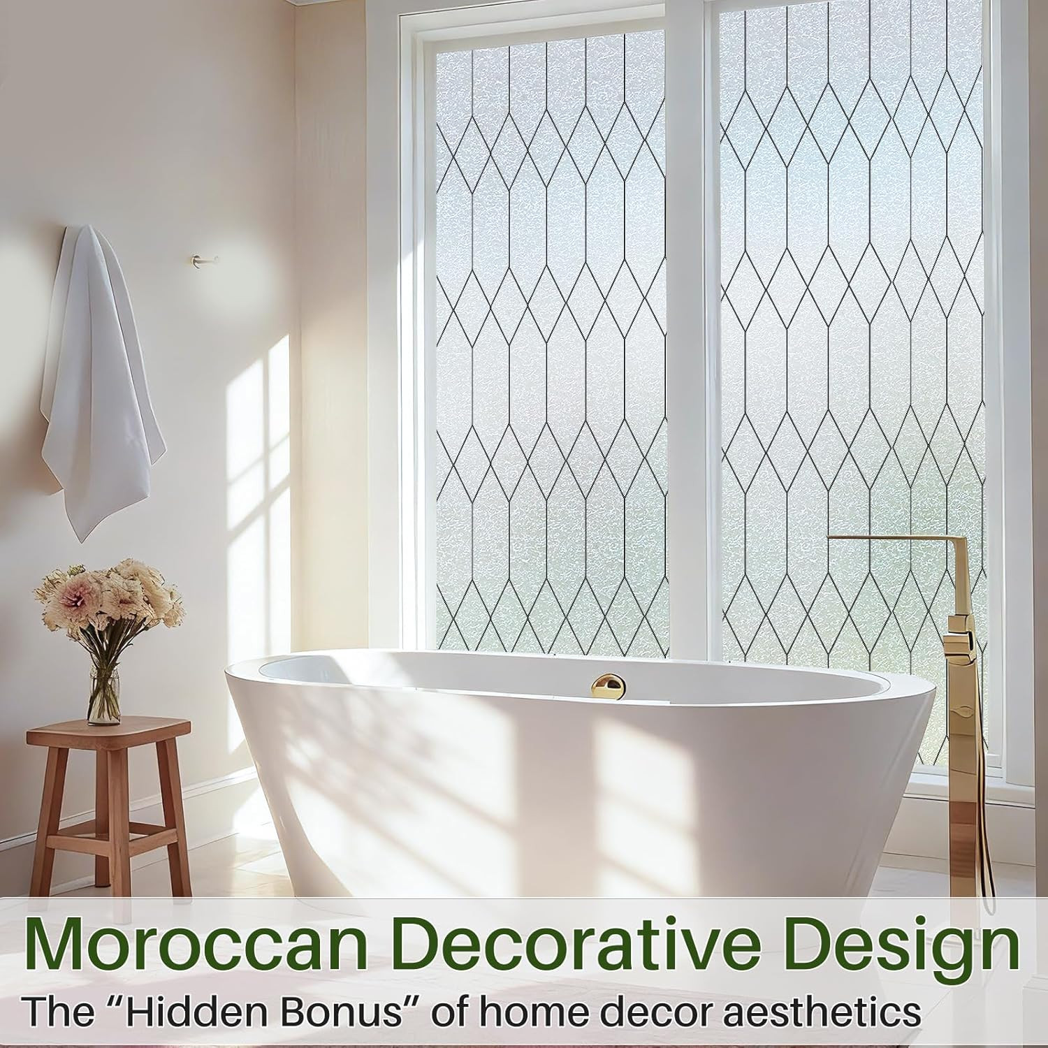 Frosted Glass Window Film Moroccan Lattice Decorative (17.5X78.7 In)