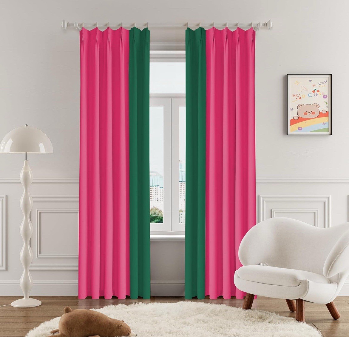 Green And Raspberry Colored Blackout Pinch Pleated Curtains 42 X 96“ NEW
