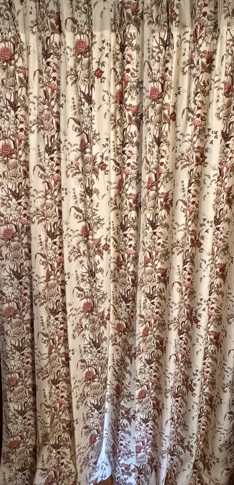 Pair of 2 Botanical Cottage Floral Pinch Pleat Curtain Panels-84”-Handmade