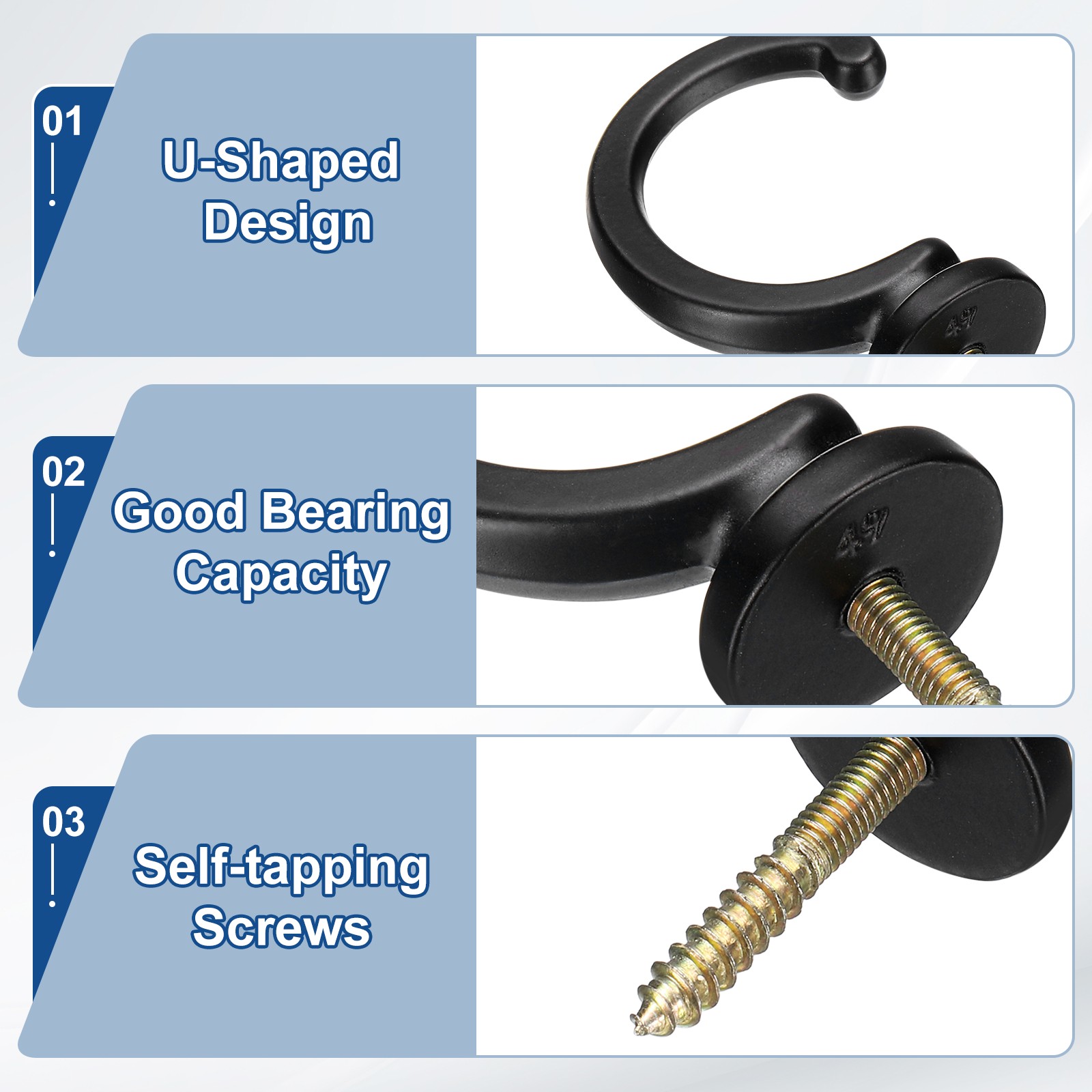 6Pcs Curtain Holdbacks Wall Mounted Zinc Alloy Drapery Tiebacks Hooks Black