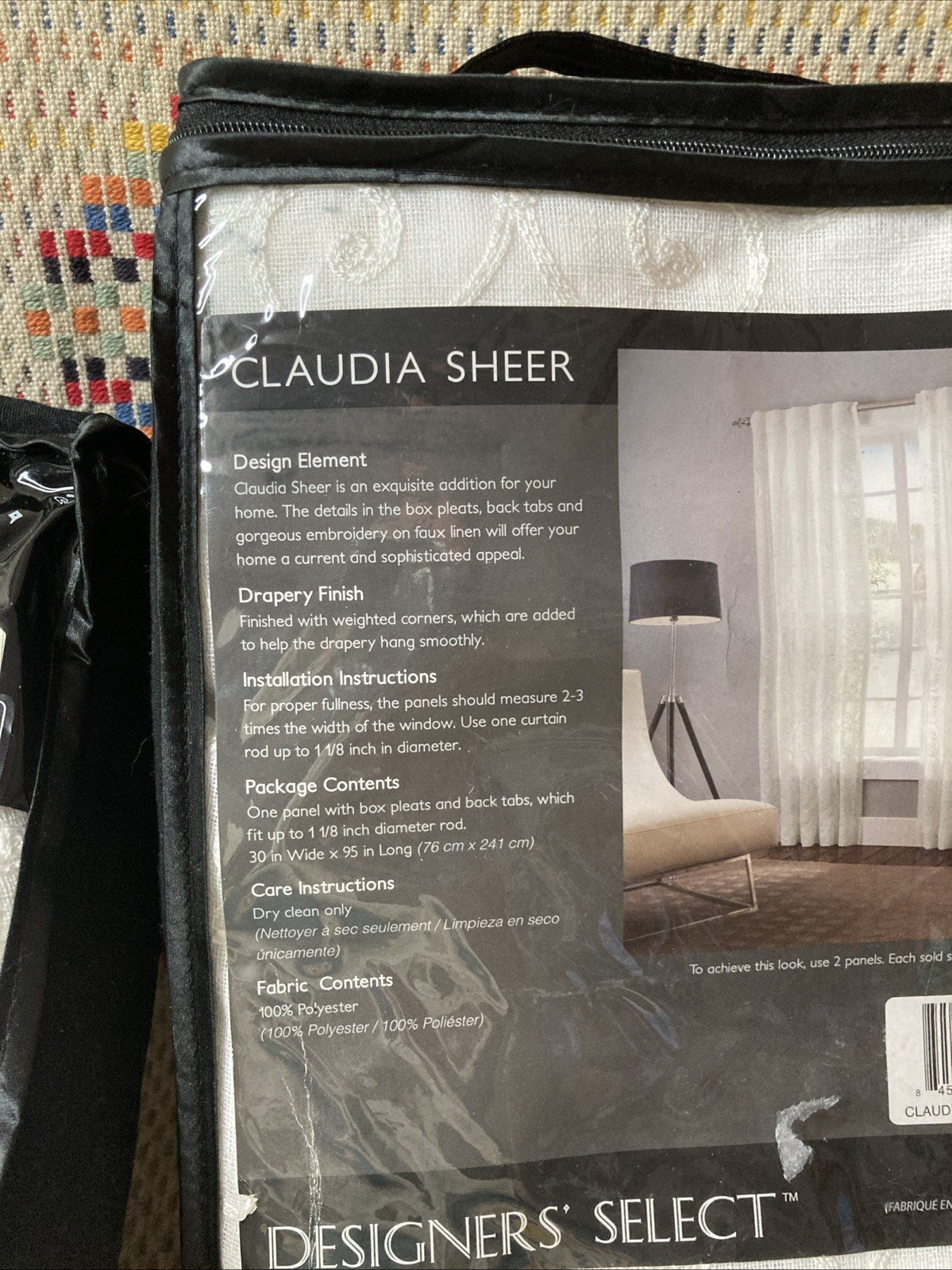 Designer Select Claudia Sheer Linen Gauze Embroidered Curtain Panel 95” Lot 2