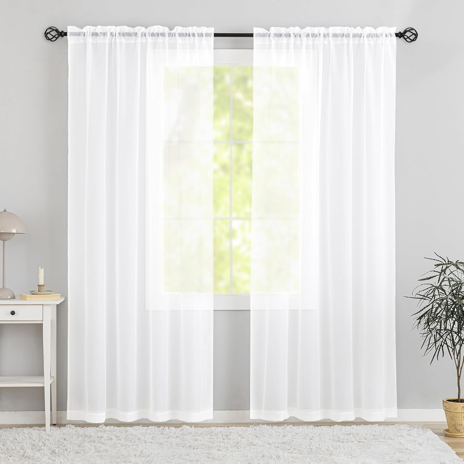 Semi Voile White Sheer Curtains 84 Inches Long 2 Panels Rod Pocket Window Treatm