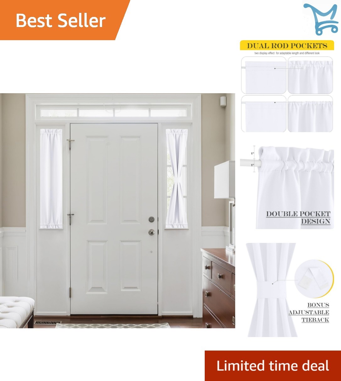 Blackout Side Door Curtain Polyester 12×40 Inches Privacy Shade Insulated