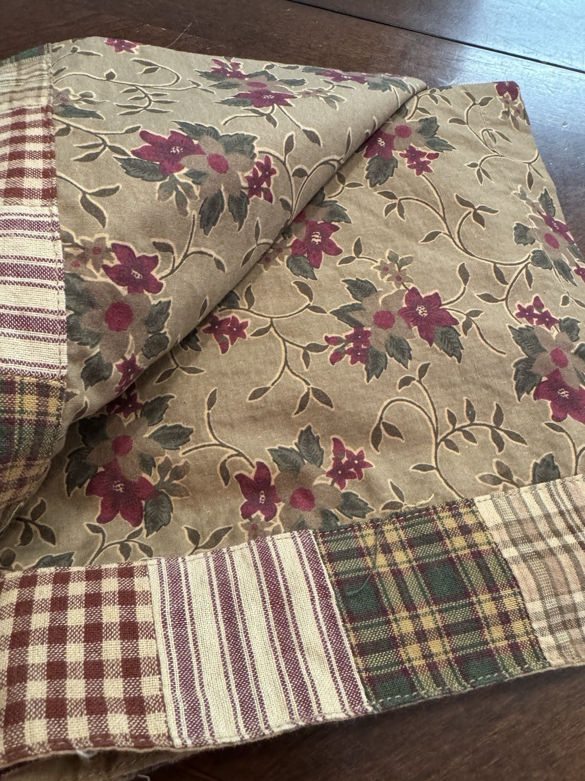 2 ~~Nancy’s Nook Valance Curtains Farmhouse Prim Patchwork Floral Plaid Farm