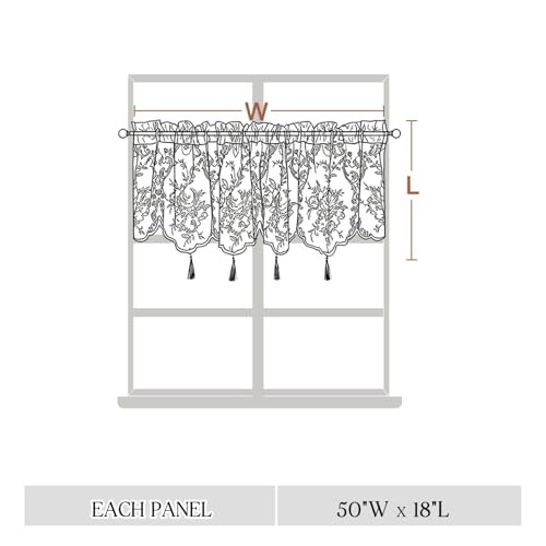 Sheer Lace Valance Curtains for Window 52″W x 18″L (Pack of 1) Black – Tassels