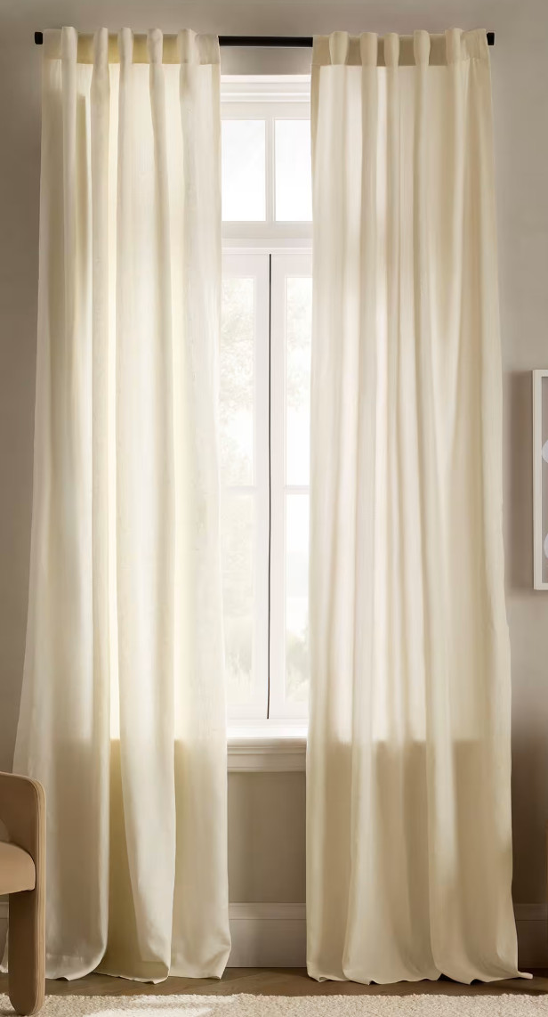 Quince European Linen Curtain Panel 48×84 Ivory Light Filtering Cotton Lined