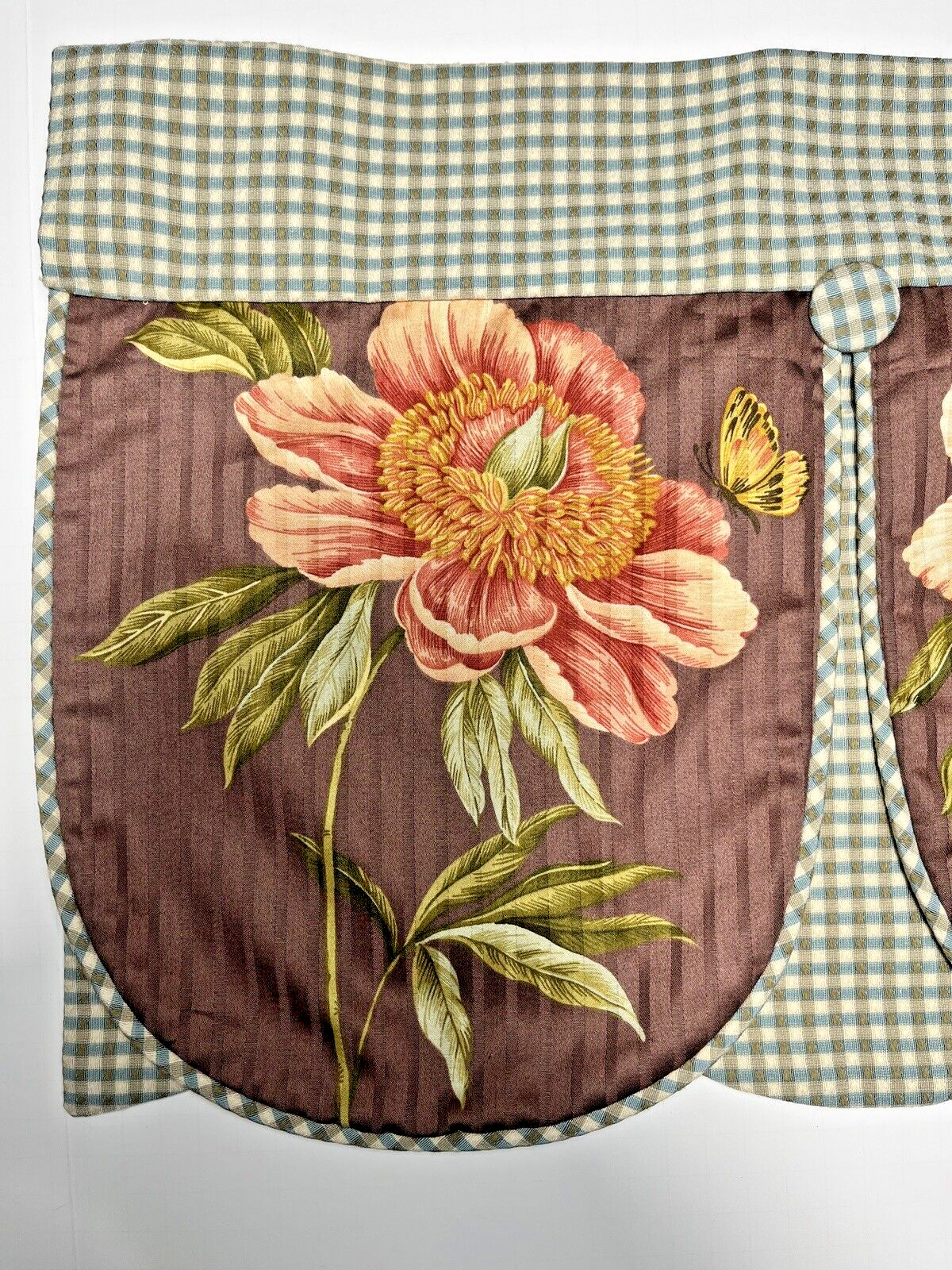 Window Valences Set (3) 41”x 14”ea Floral And Check Design Country Traditional