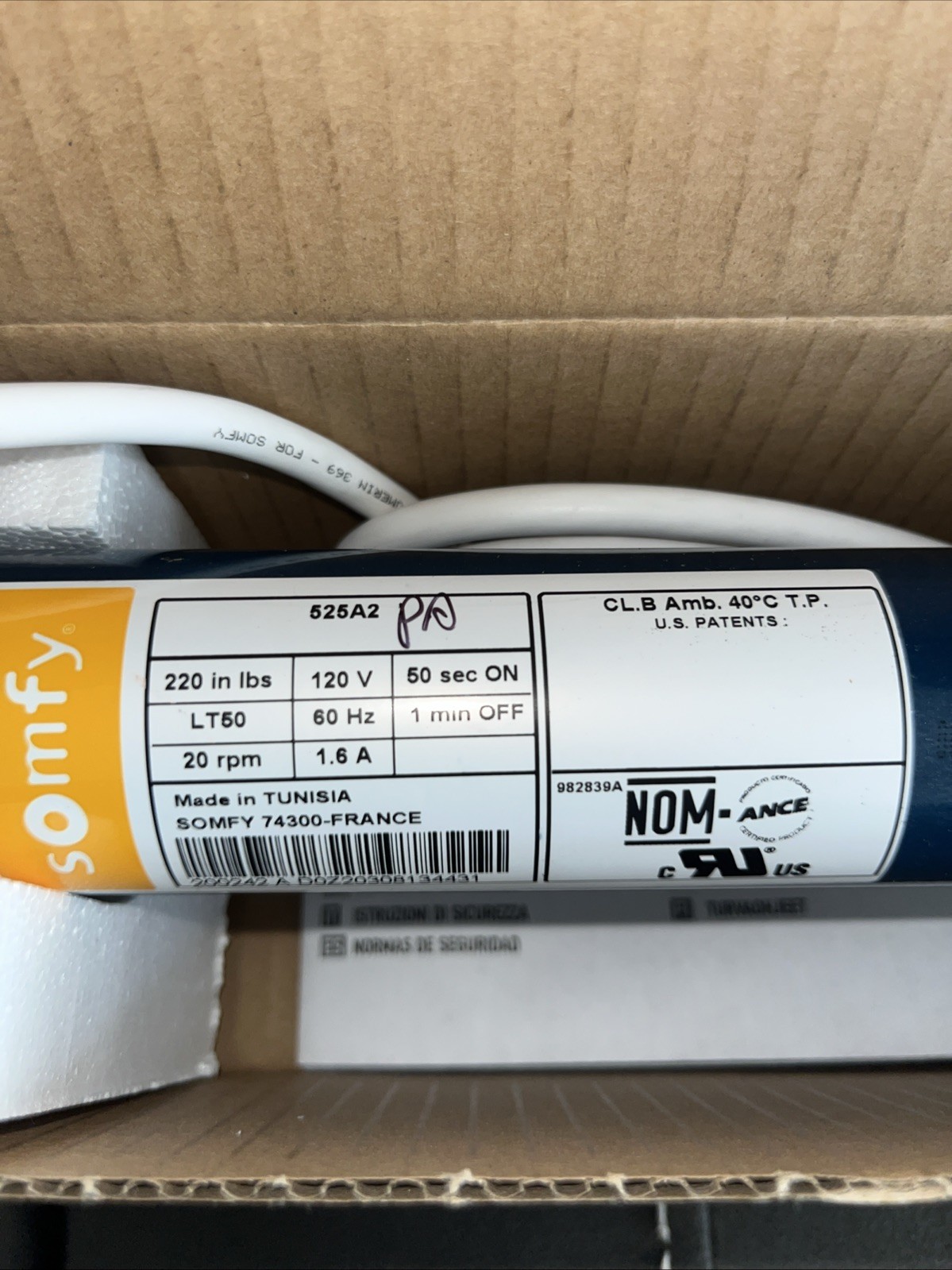 somfy 525a2 pa motor new Window Blind 74300