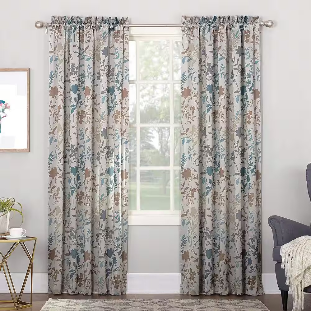 Stone Floral Rod Pocket Room Darkening Curtain – 54 In. W X 84 In. L