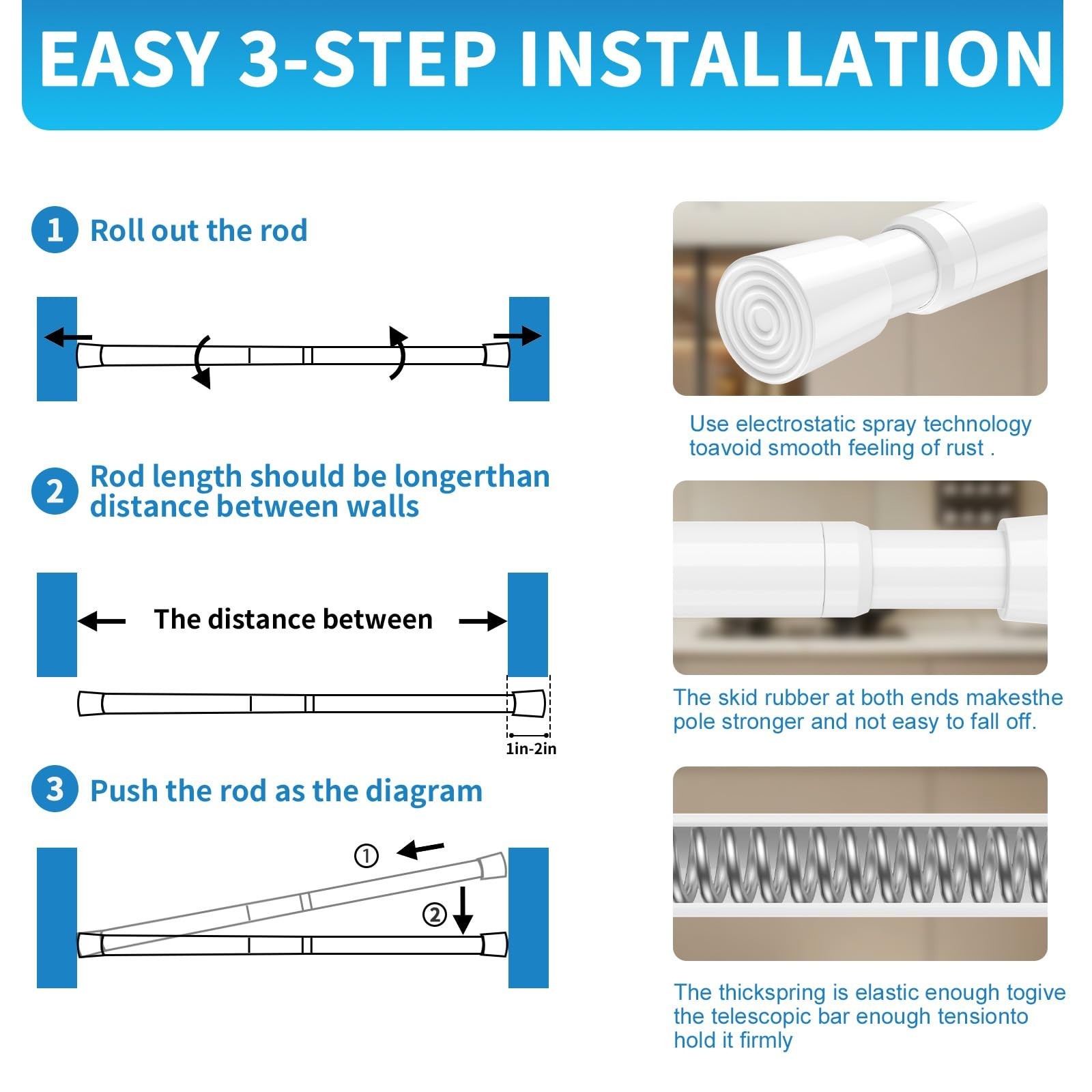 AIZESI Tension Curtain Rod for Windows 26.5 to 36 inch, Adjustable Expandable…