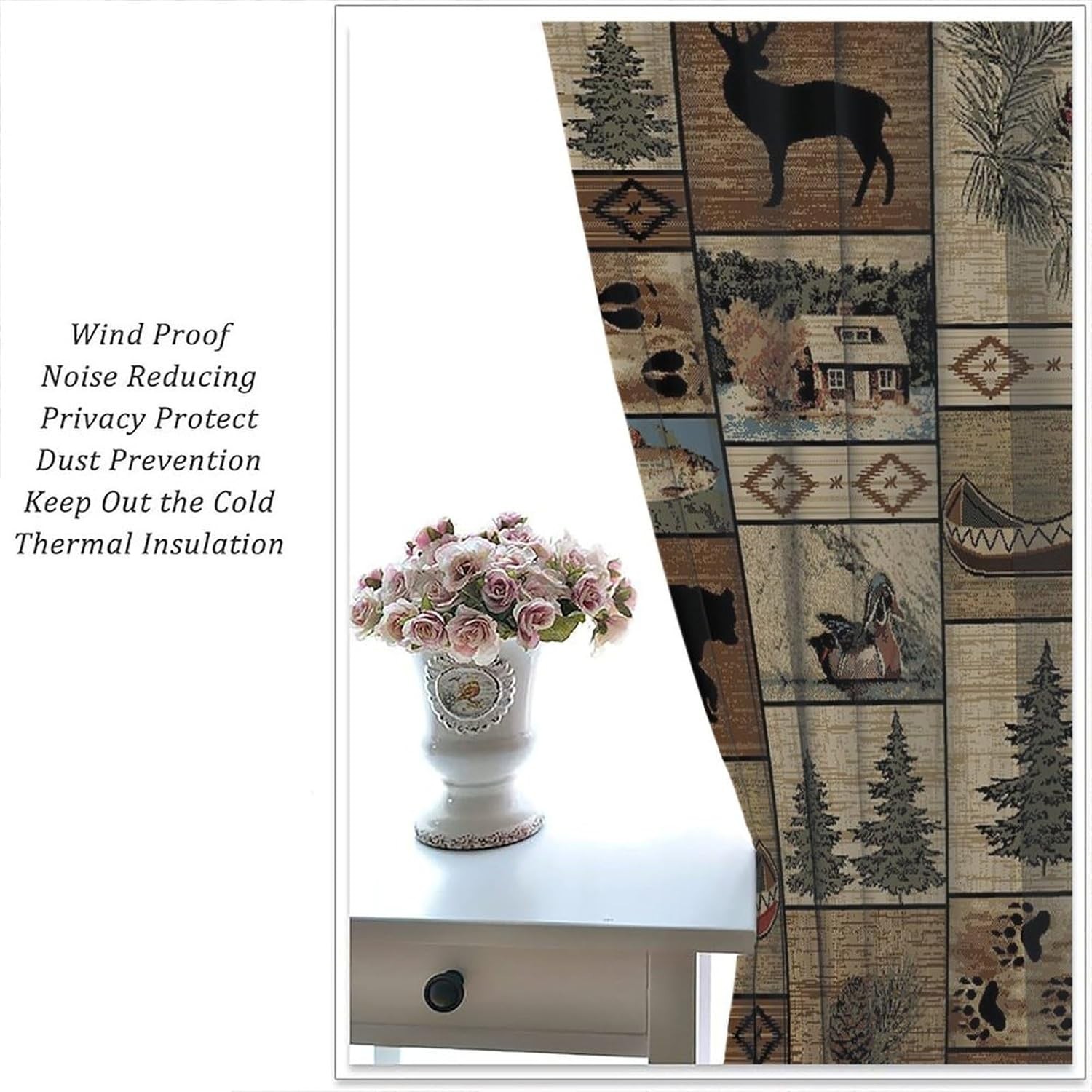 Rustic Cabin Curtains Deer Moose Bear Wildlife Country Blackout Drapes 72×63