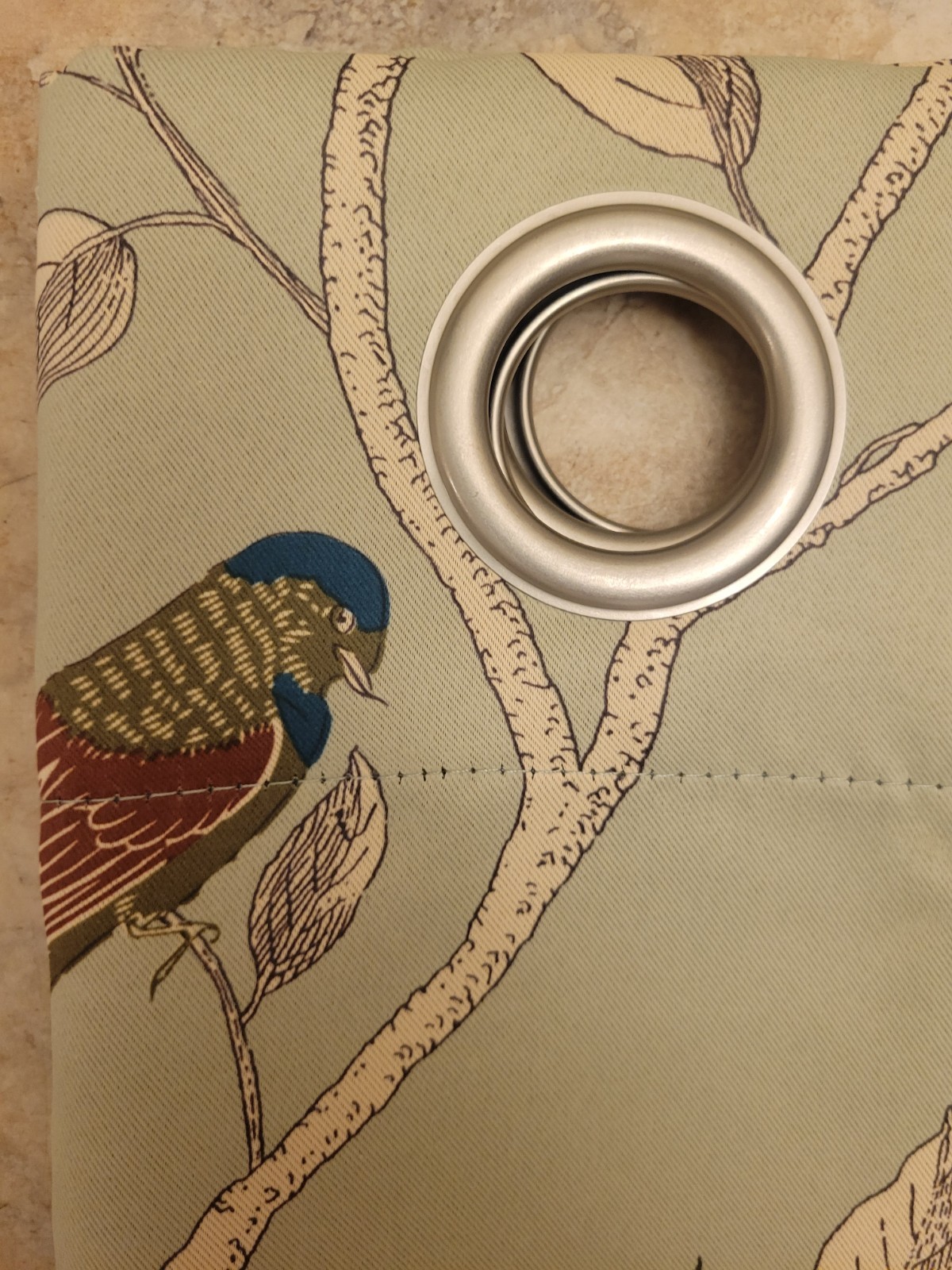 Light Sage Green Grommet Style Curtain With Birds Blackout 2 Panels 63 X 52