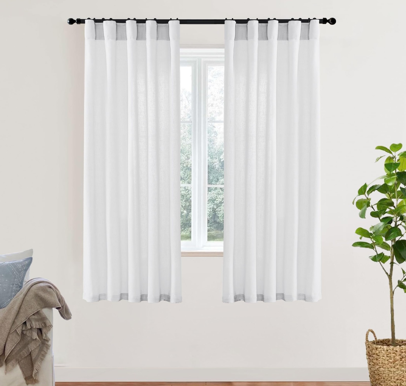 White Sheer Curtains 68 Inches Long for Bedroom Living Room Dining RoomLinen …