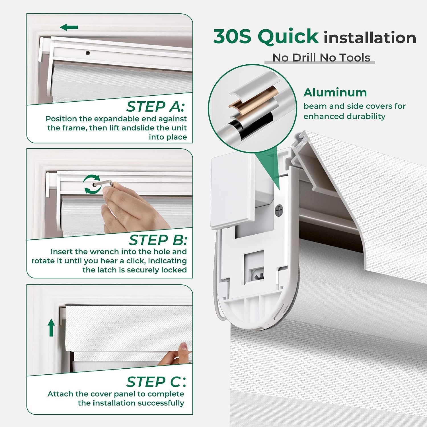 Allesin No Drill Motorized Electric Zebra Blinds W/ Remote 50-75% Blackout 34×72