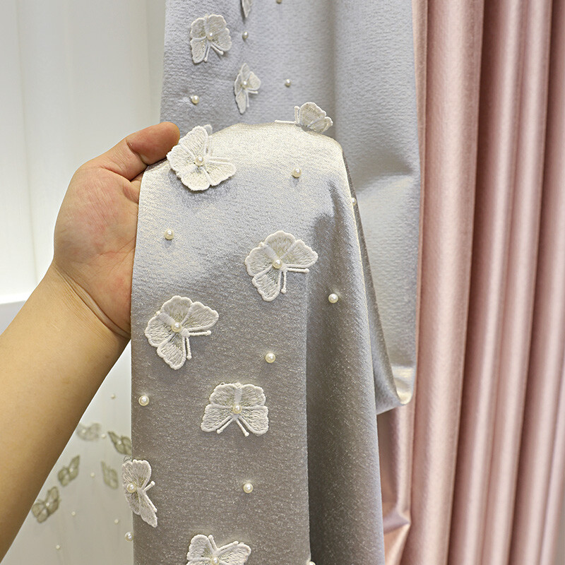 modern Simplicity pink gray butterfly Splicing blackout curtain valance M1093