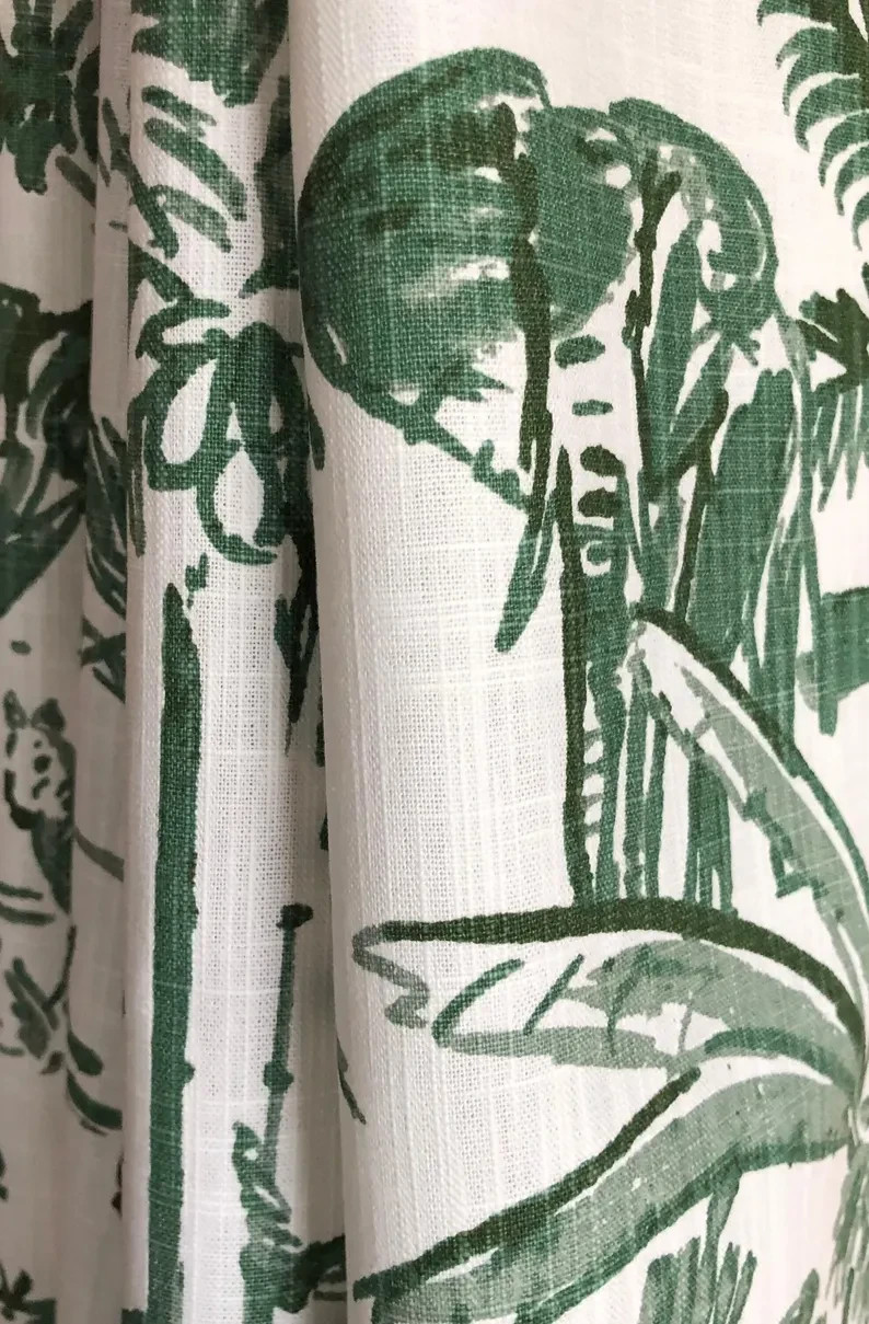 Nursery Curtains Made in the USA, Safari Animal Green, Medium Weight Cotton Slub