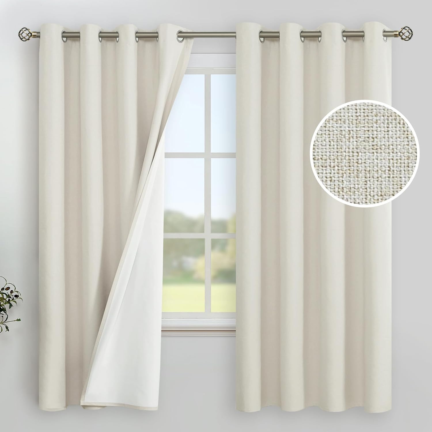 Youngstex Linen Blackout Curtains 63 Inches Long, Room Darkening Drapes | Gromme