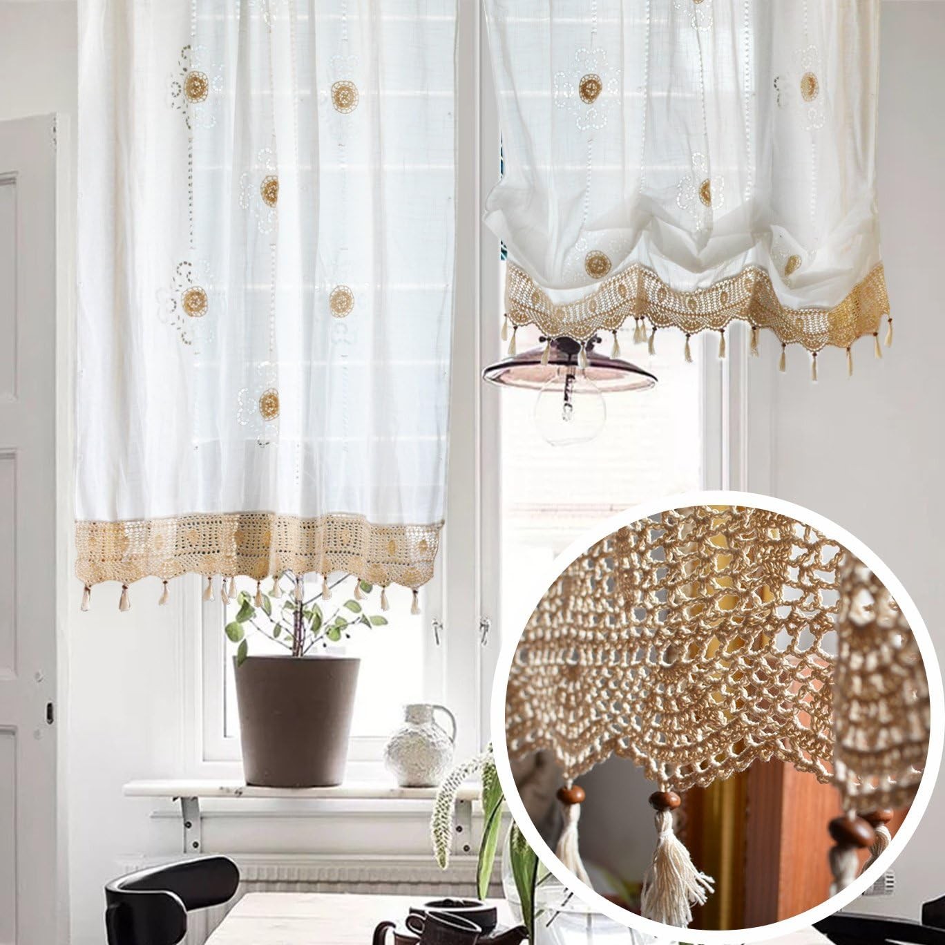 Pastoral Style Adjustable Balloon Curtain Living Room Shade Curtain for Livin…
