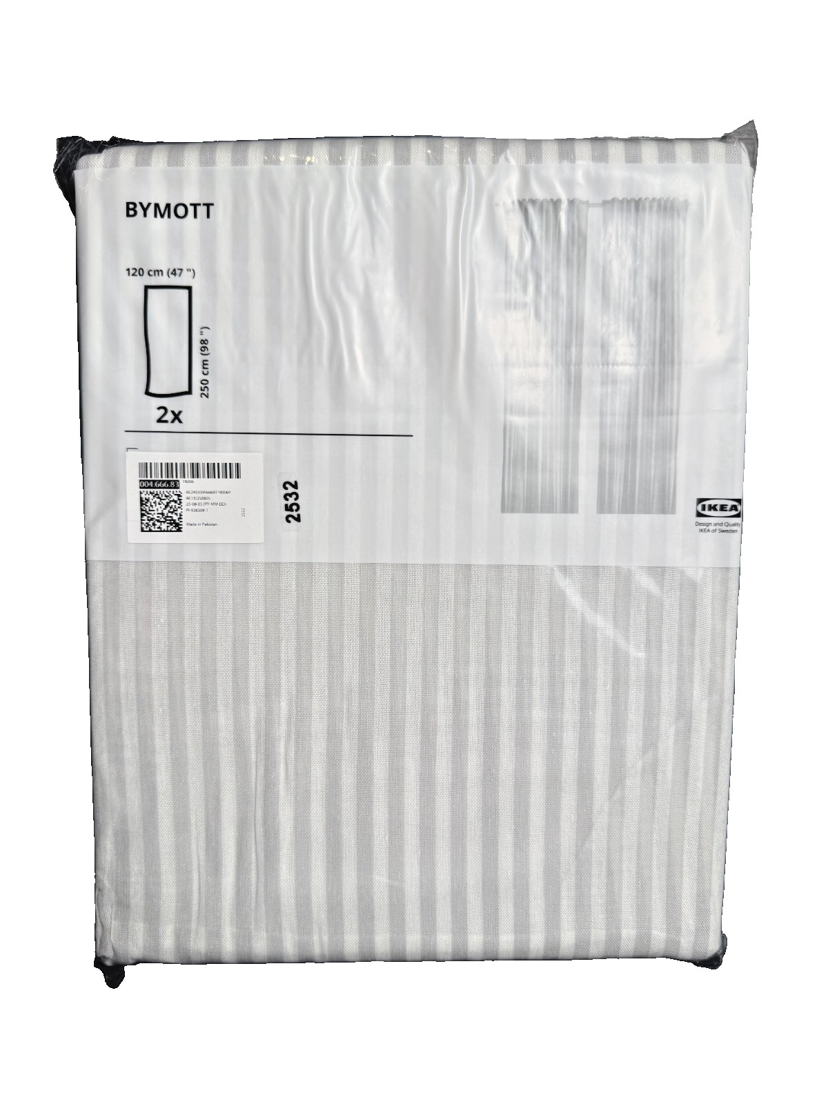 IKEA BYMOTT 2-Panel Drape Curtains 47″x98″ Striped Light 004.666.83-NEW