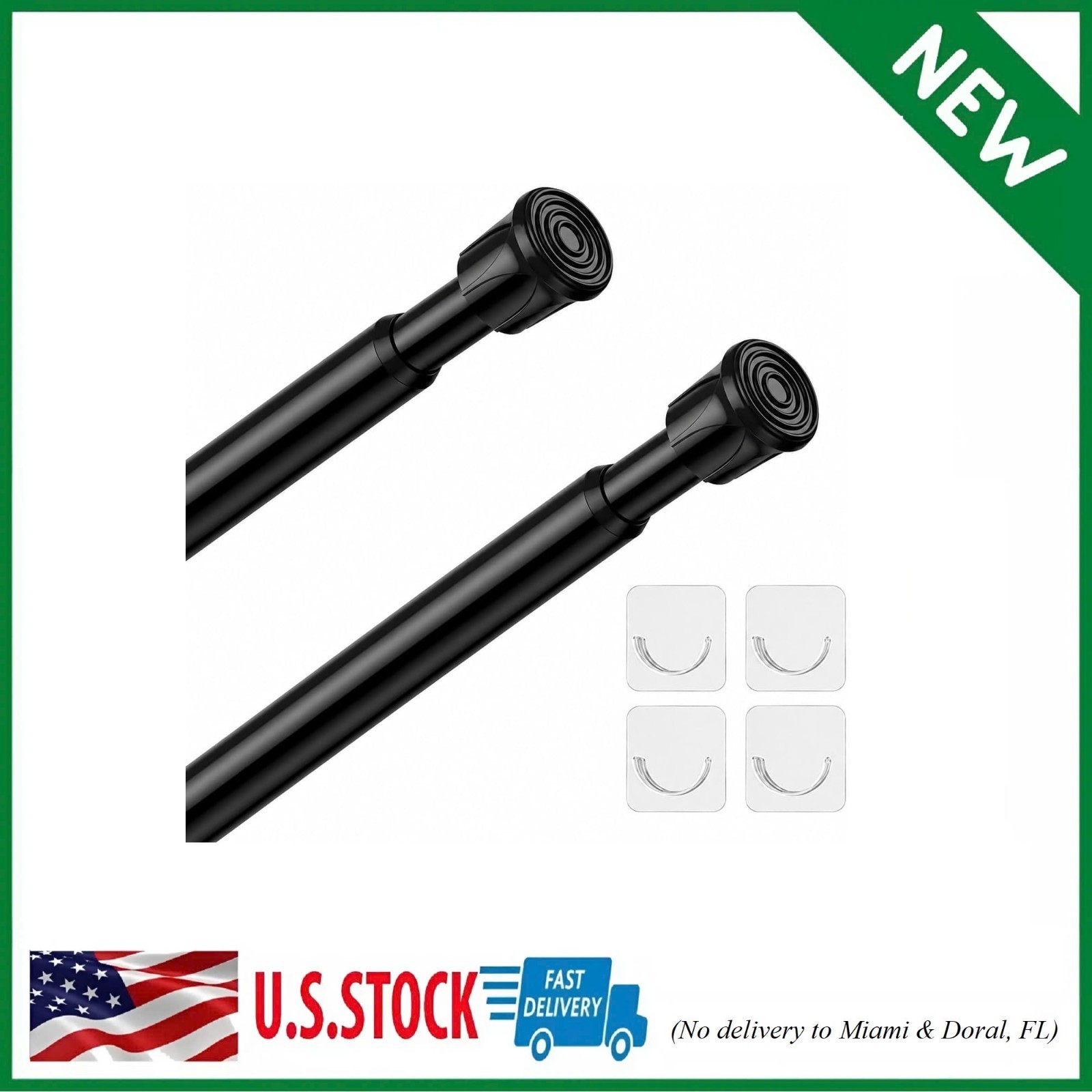 2 Pack Spring Tension Curtain Rods 28-48 Inches, Black Spring Loaded Curtain Rod