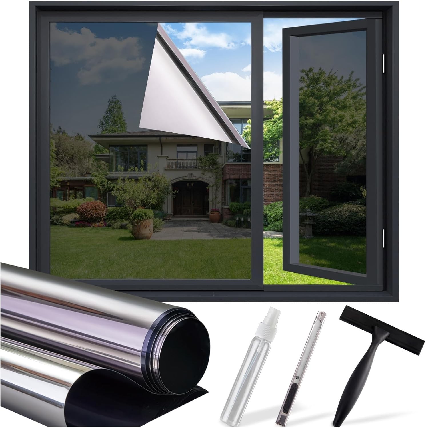 Window Tint for Home, One Way Privacy Film Heat & UV Blocking, Static Cling N…