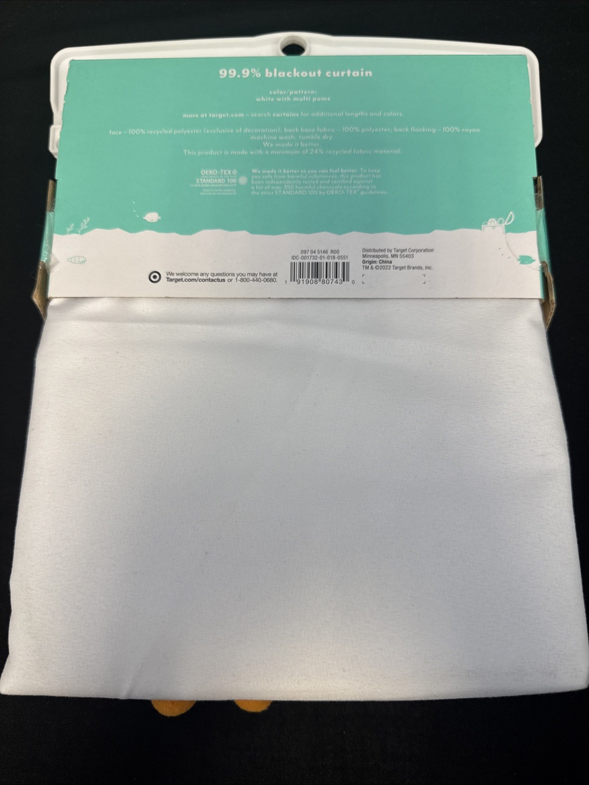 Pillowfort White With Multi Poms Pom Pom Blackout Curtain 42X84 NWT