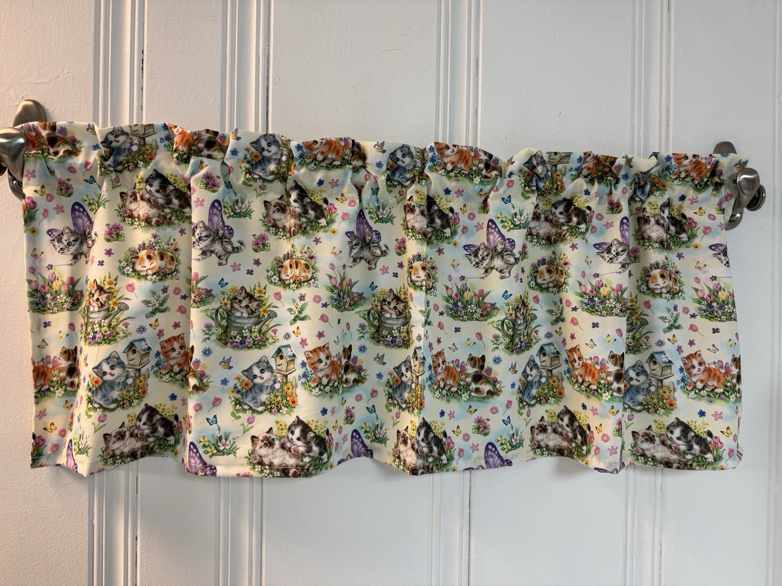 VALANCE CURTAIN Kittens & Butterflies Spring Cats 42×14 Kitchen Window Curtains