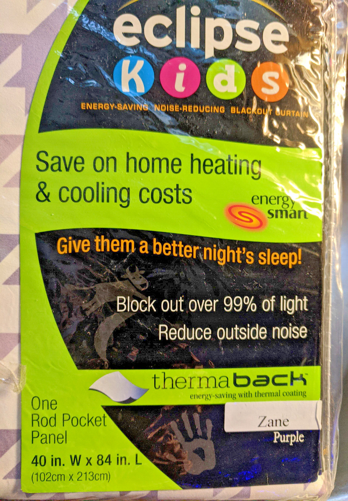Eclipse Thermaback Blackout Curtain 42″ x 63″ One Panel Rod Energy Saving+1 kids