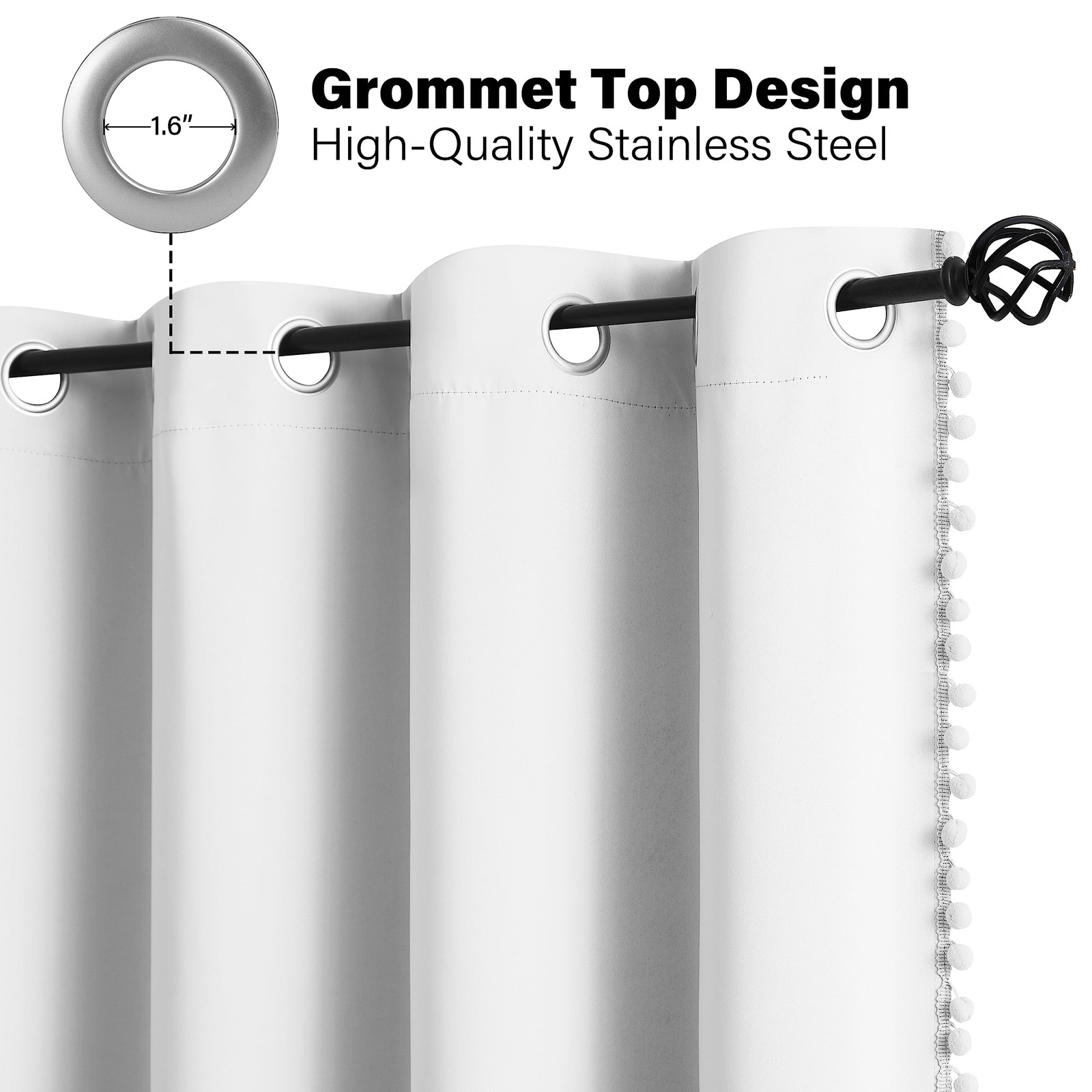 Jubilantex Greyish White 95 Blackout Curtains Cute Pom Pom Tassels Thermal