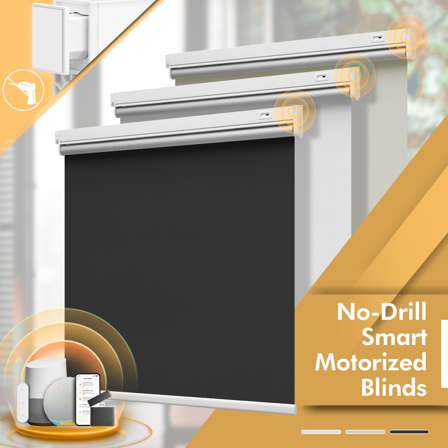 Cordless No-Drill Motorized Roller Blinds with Remote Control Solar Panel Includ