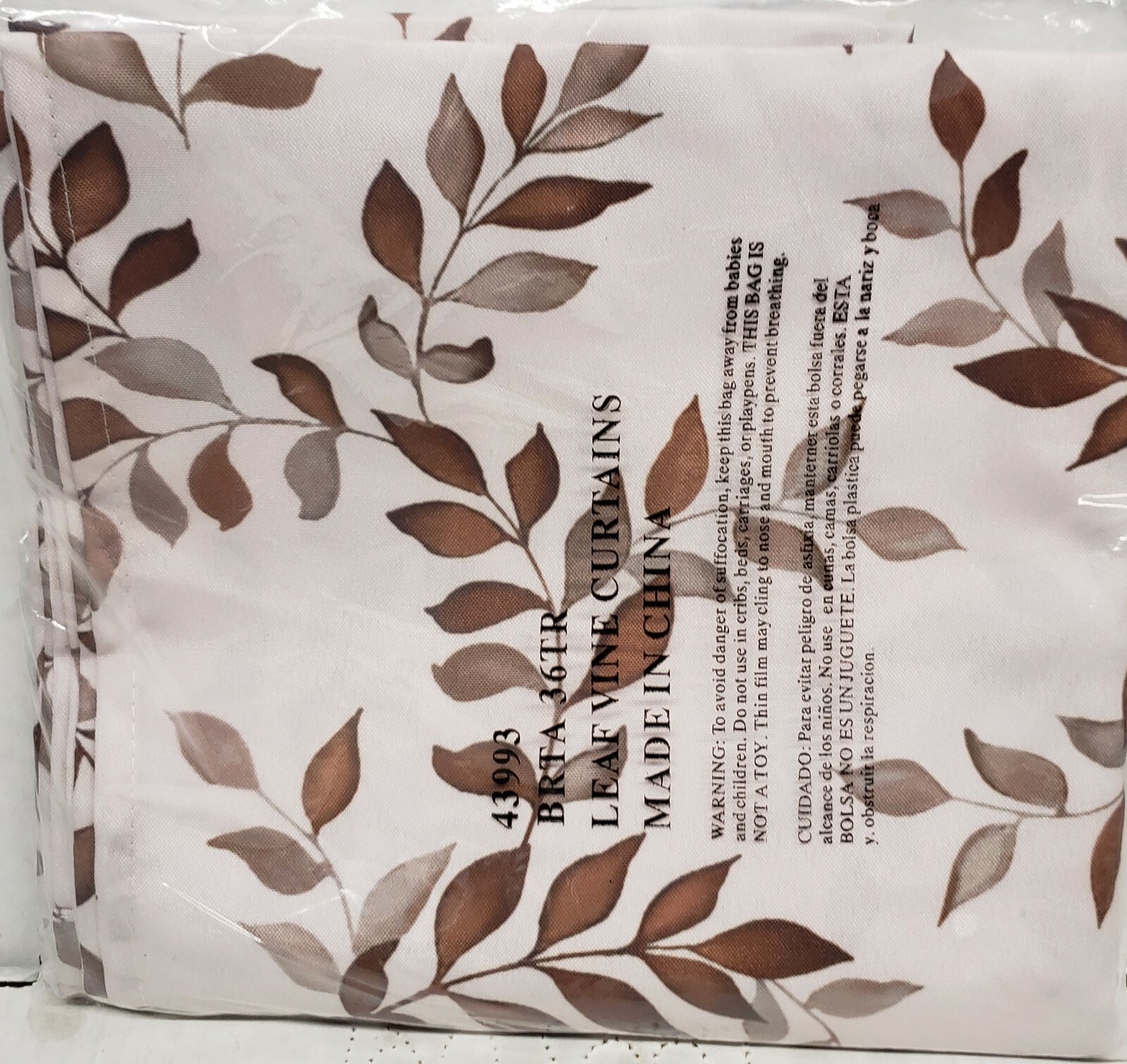 Set of 2 Printed Kitchen Tiers (29″ x 36″) (no Swag Valance) BROWN LEAVES, CE