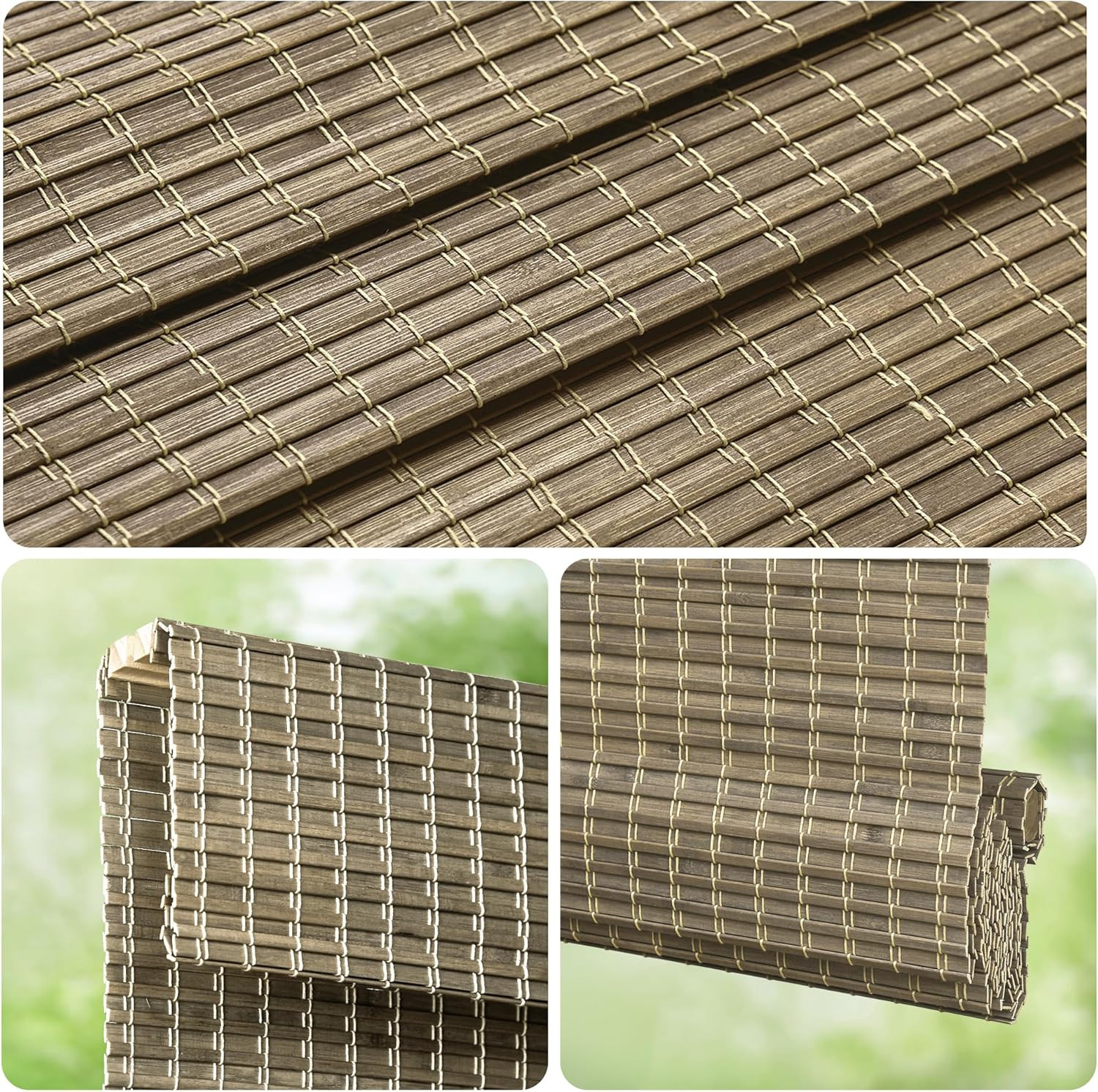 Cordless Bamboo Roman Shades, 29.5X64, Bdp-Driftwood | Privacy Blinds