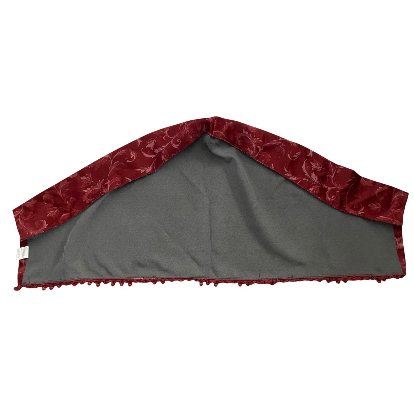 Springs Global Burgundy Damask Floral Satin Window Valance Set of 4 Pom Fringe